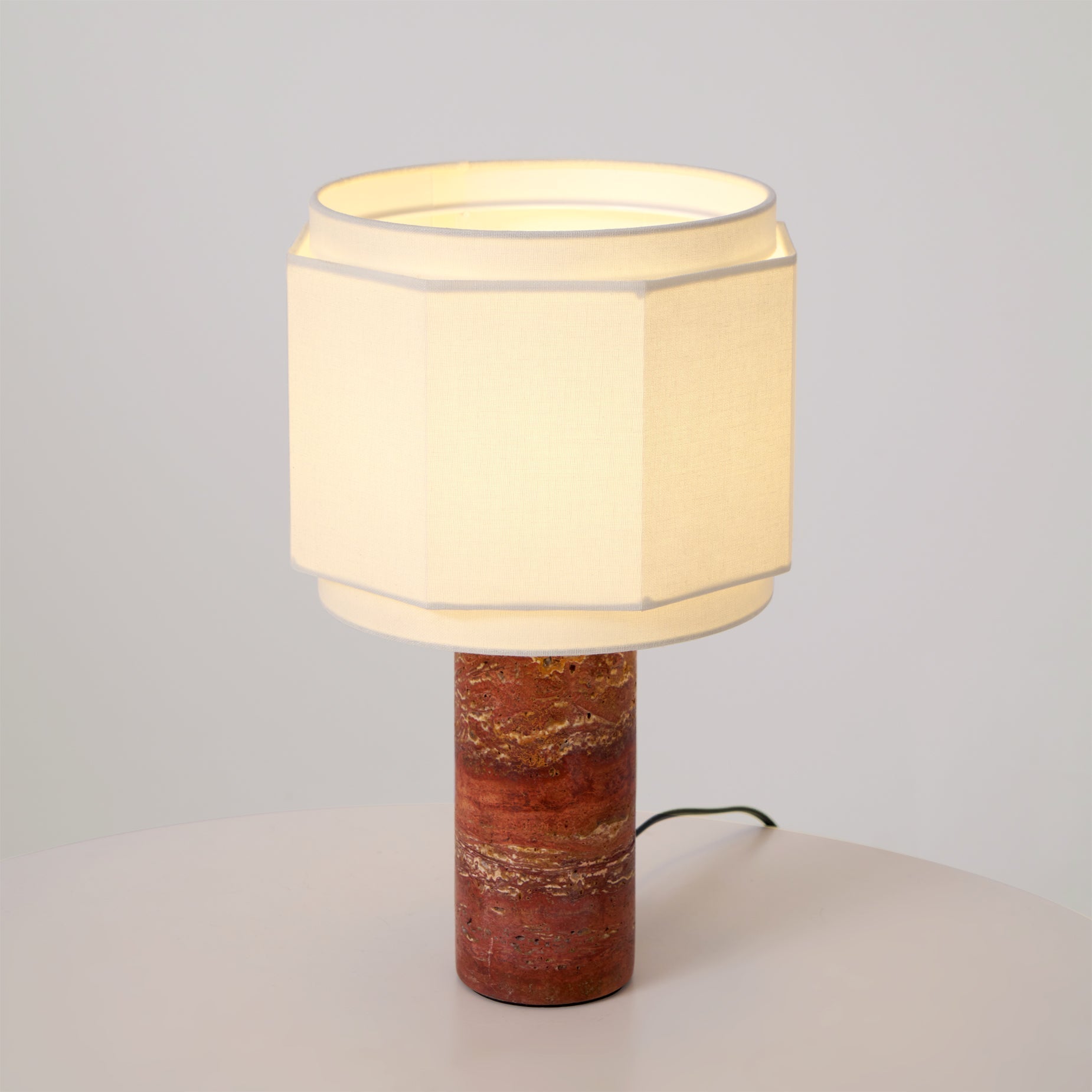 Eclipse Geometric Fabric & Marble Table Lamp-Neutral Decor