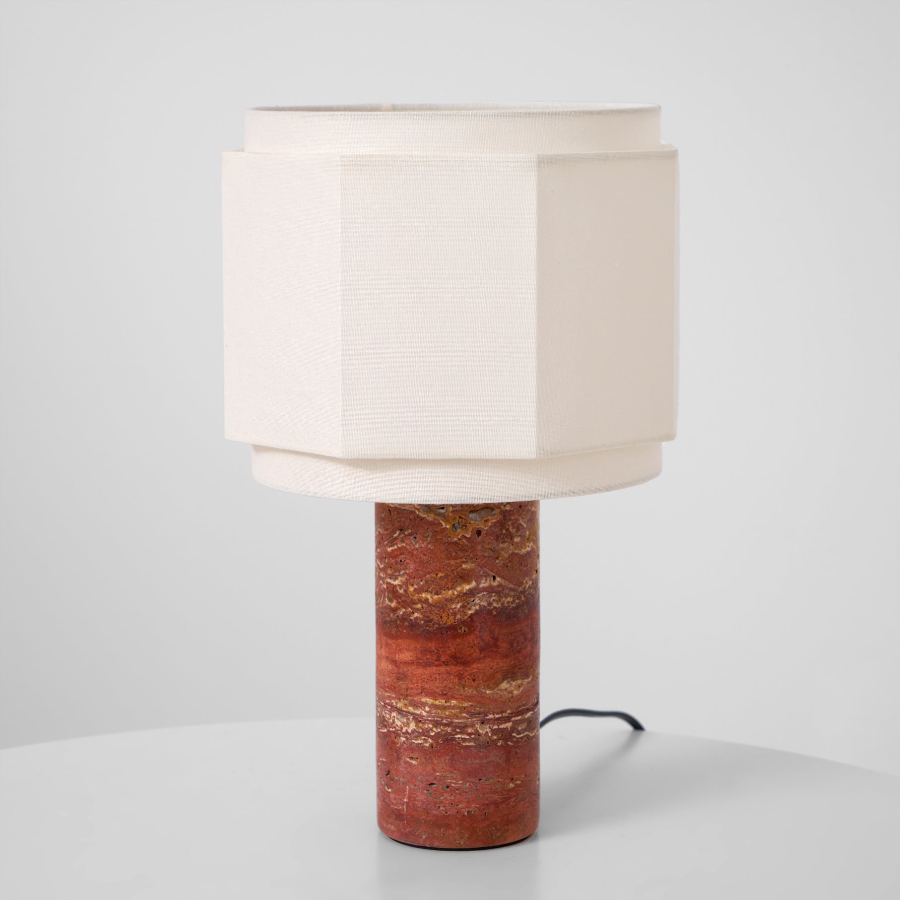 Eclipse Geometric Fabric & Marble Table Lamp-Neutral Decor