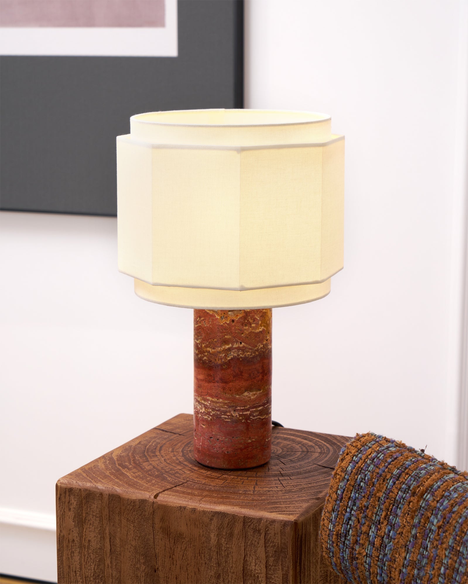 Eclipse Geometric Fabric & Marble Table Lamp-Neutral Decor
