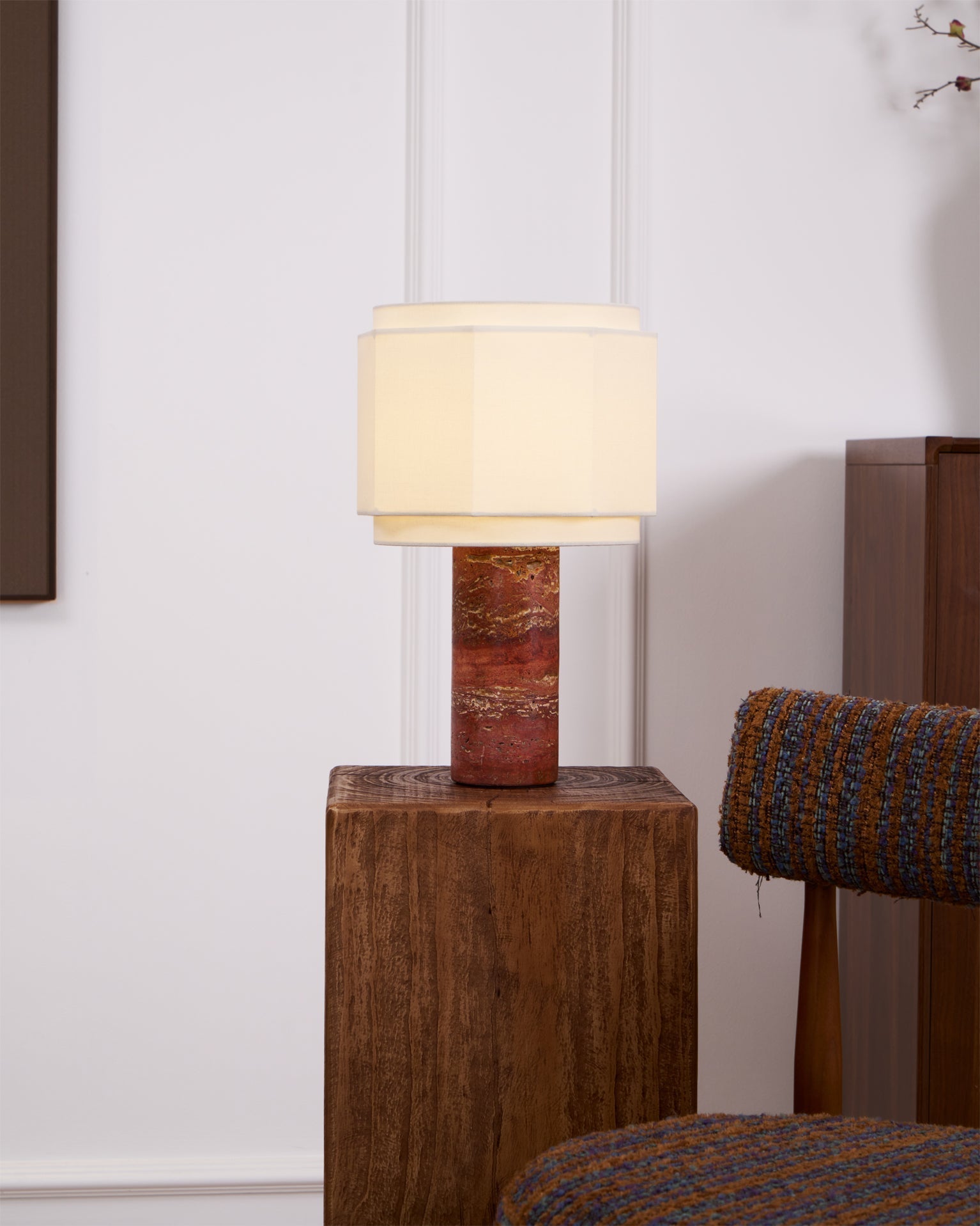 Eclipse Geometric Fabric & Marble Table Lamp-Neutral Decor
