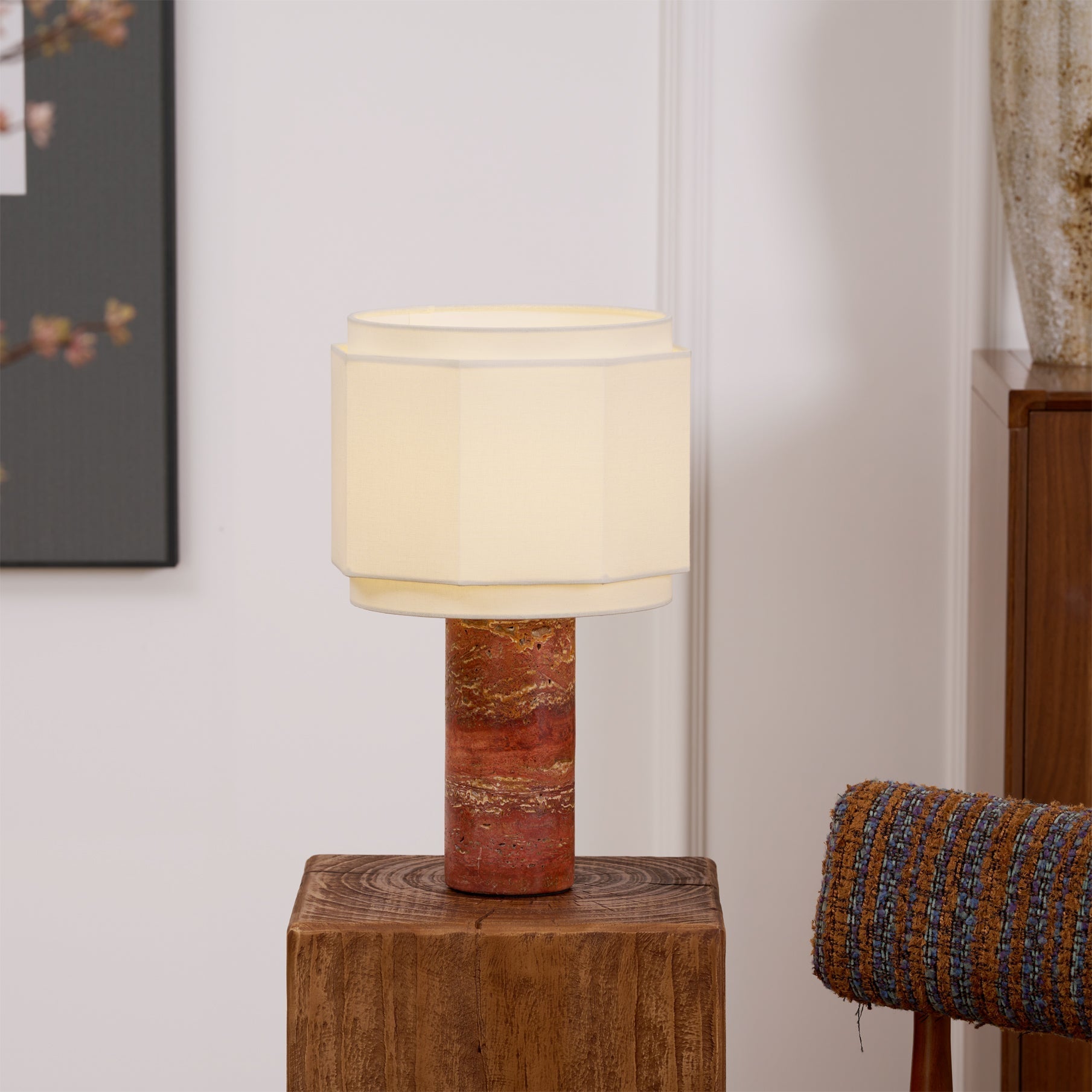 Eclipse Geometric Fabric & Marble Table Lamp-Neutral Decor