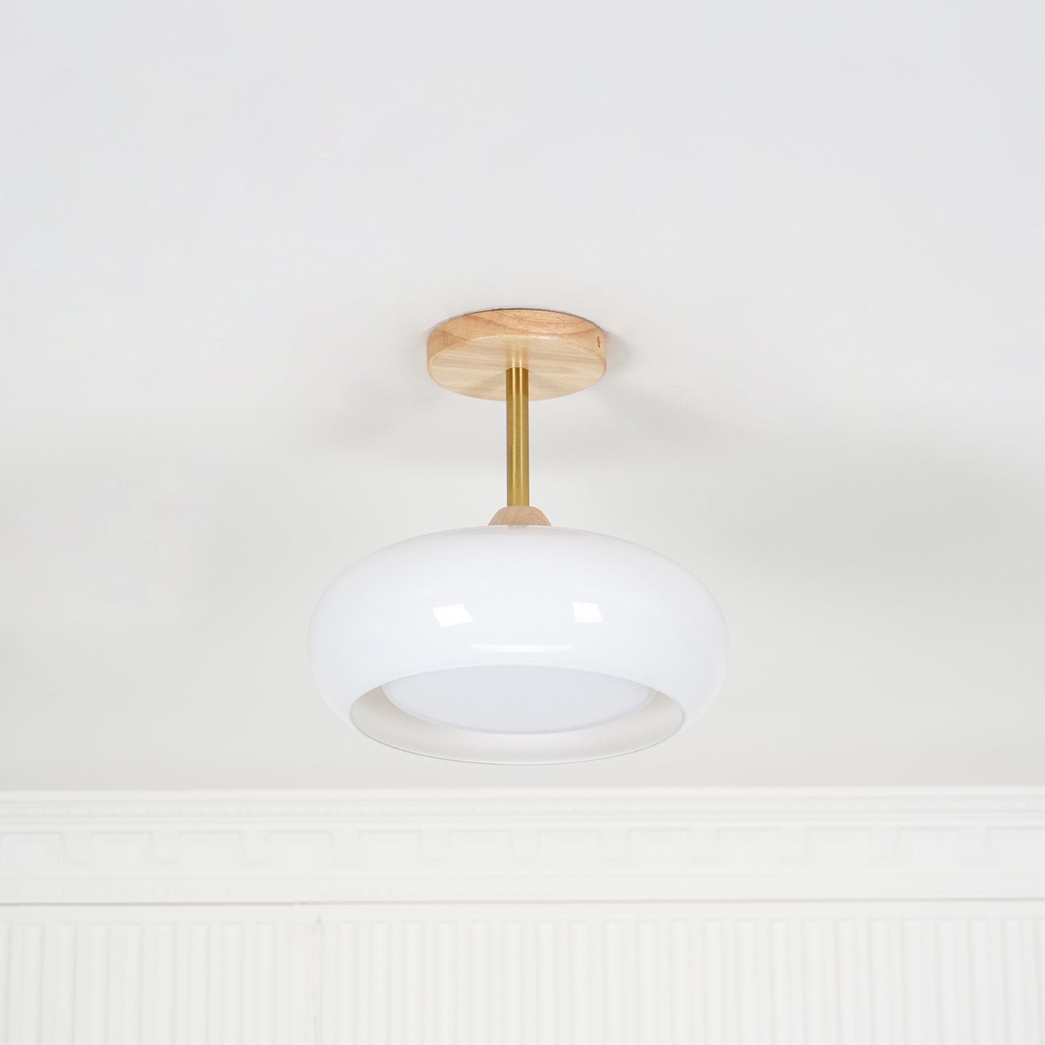 Solara Ceiling Lamp Glass and Wood Color Shade-Neutral Decor