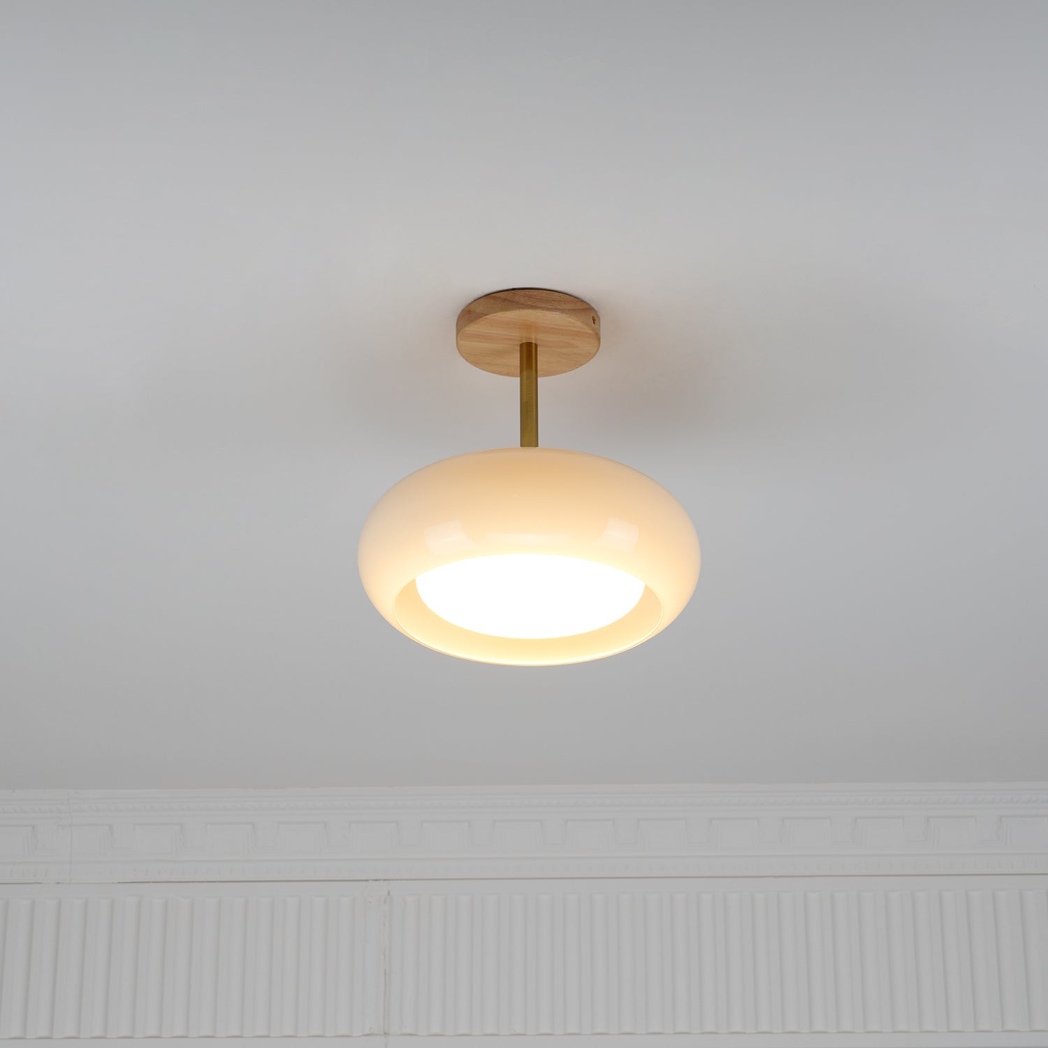 Solara Ceiling Lamp Glass and Wood Color Shade-Neutral Decor