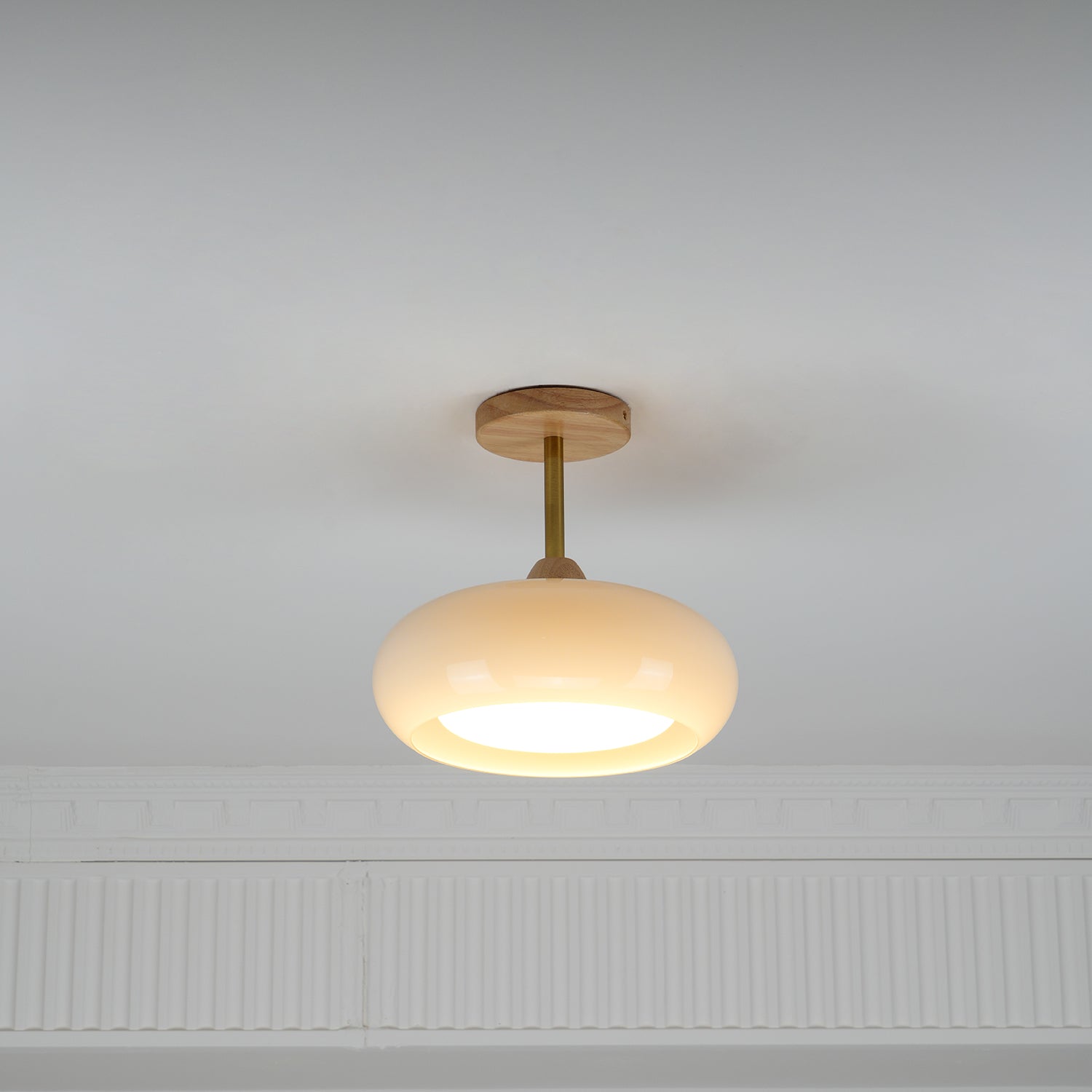 Solara Ceiling Lamp Glass and Wood Color Shade-Neutral Decor