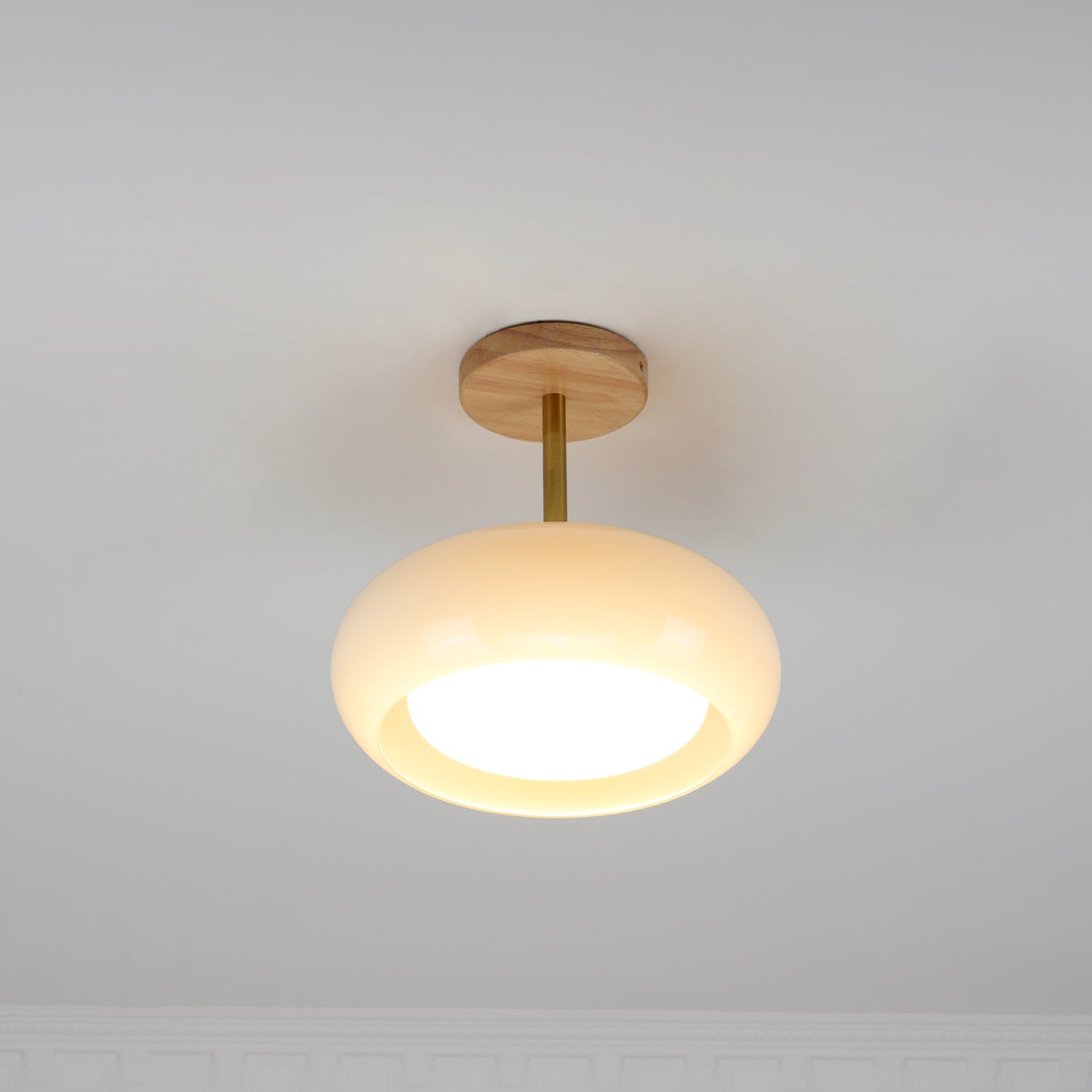 Solara Ceiling Lamp Glass and Wood Color Shade-Neutral Decor