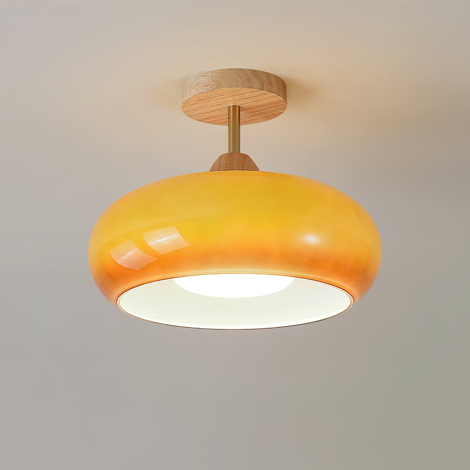 Solara Ceiling Lamp Glass and Wood Color Shade-Neutral Decor