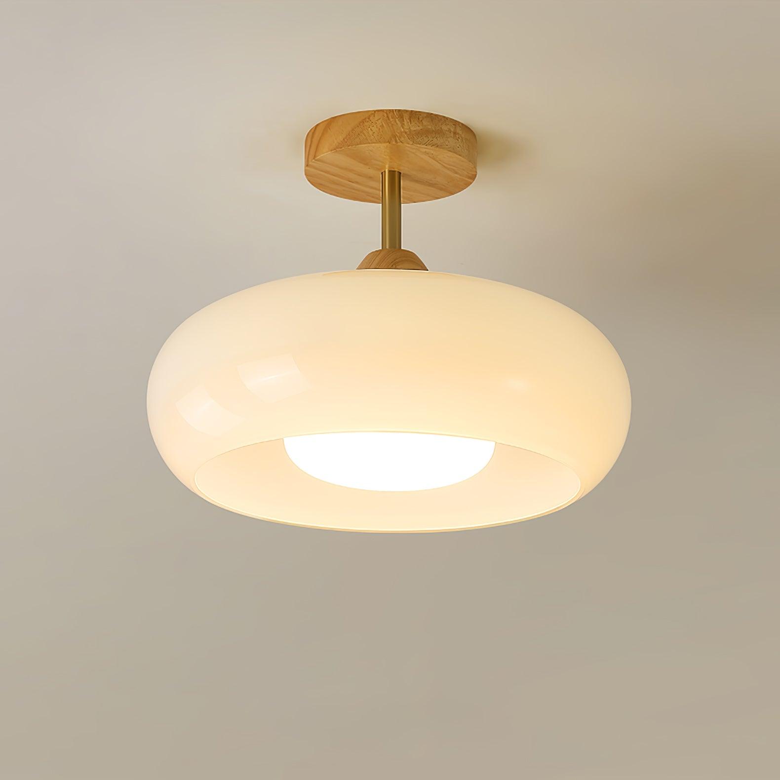 Solara Ceiling Lamp Glass and Wood Color Shade-Neutral Decor
