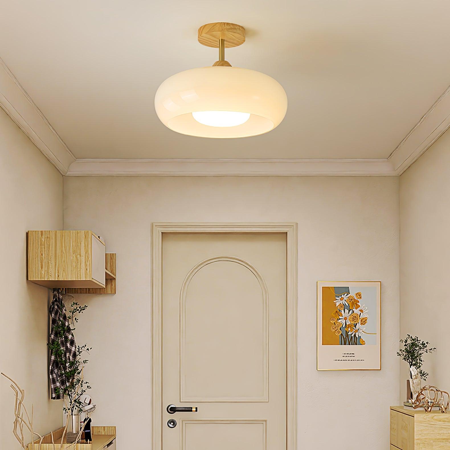 Solara Ceiling Lamp Glass and Wood Color Shade-Neutral Decor