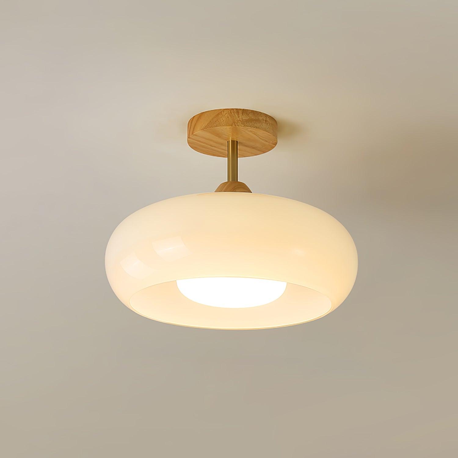 Solara Ceiling Lamp Glass and Wood Color Shade-Neutral Decor
