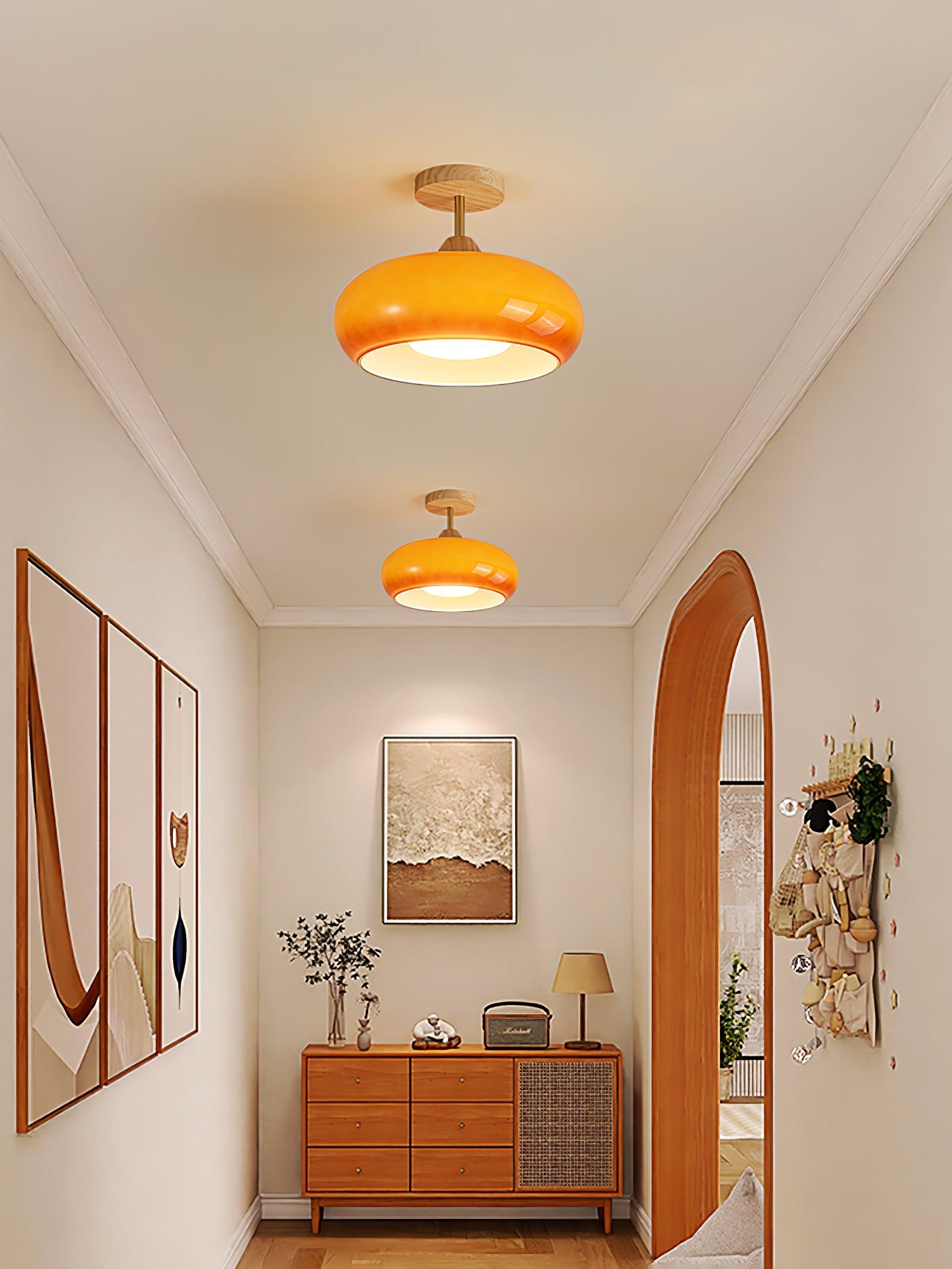 Solara Ceiling Lamp Glass and Wood Color Shade-Neutral Decor