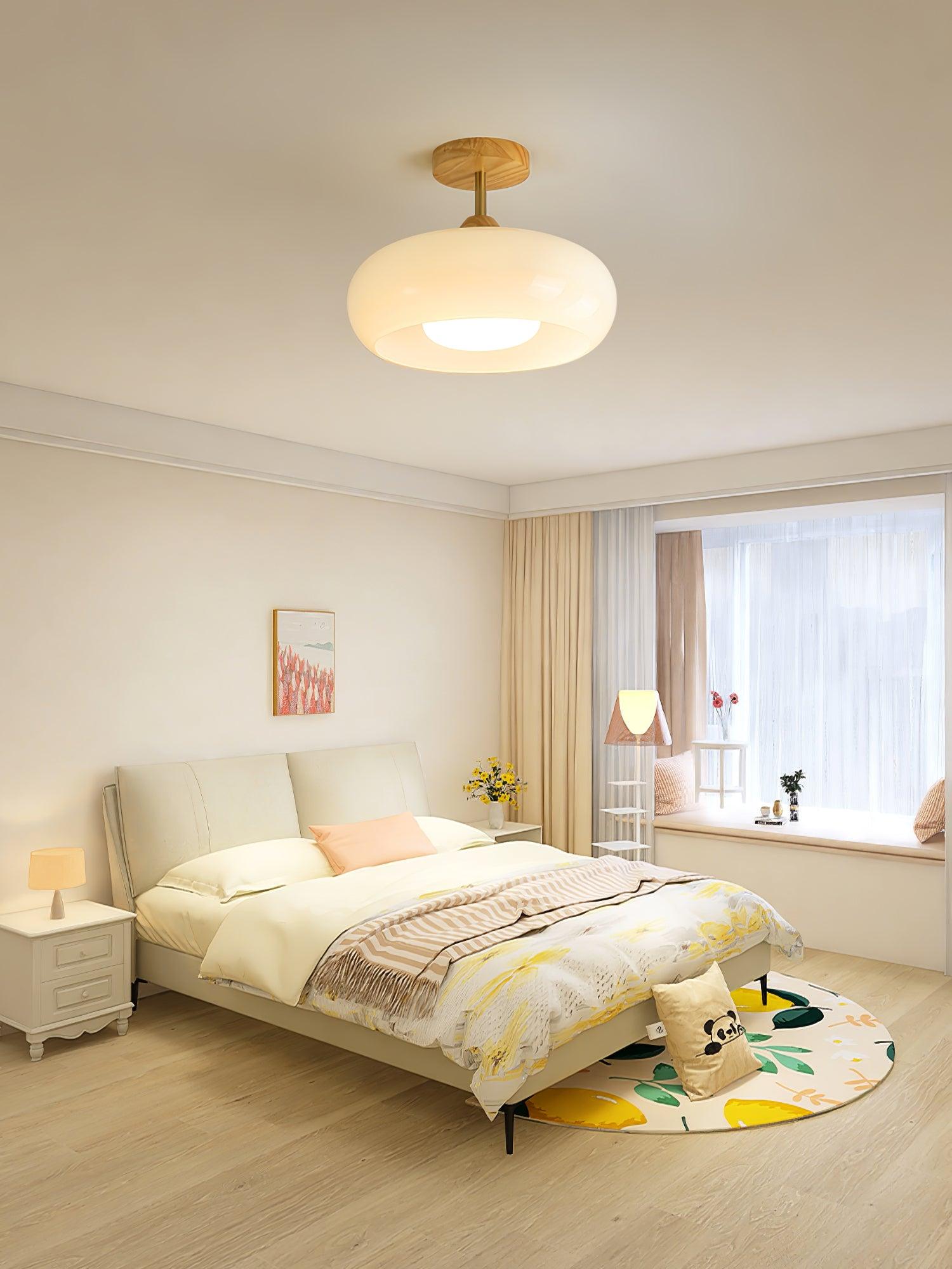 Solara Ceiling Lamp Glass and Wood Color Shade-Neutral Decor
