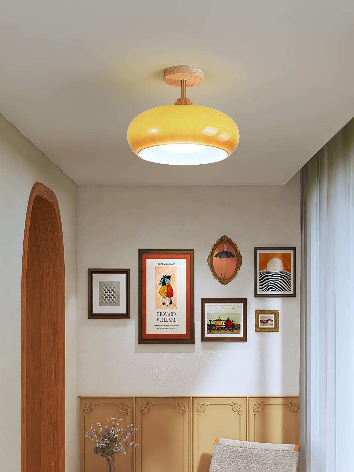 Solara Ceiling Lamp Glass and Wood Color Shade-Neutral Decor