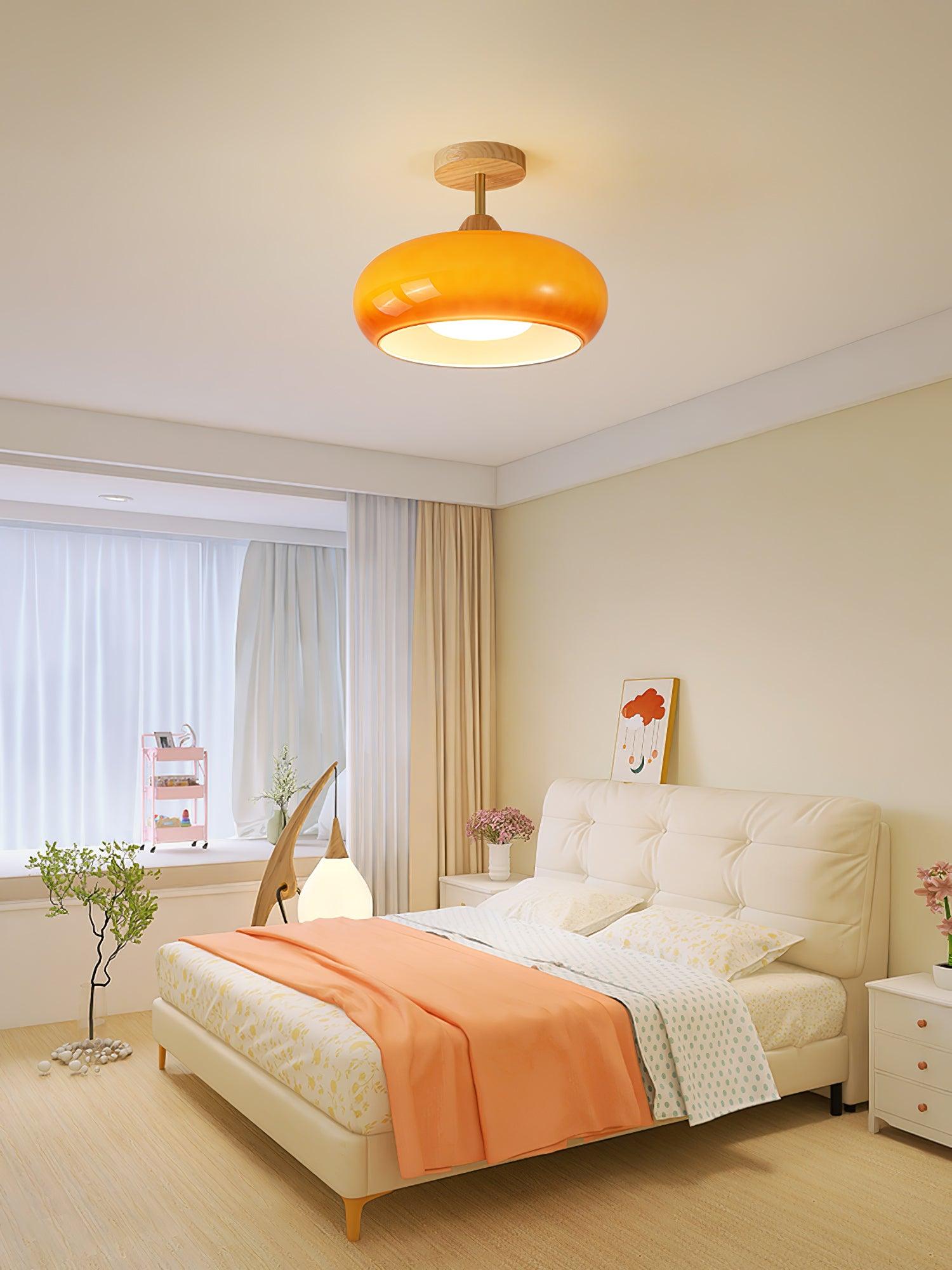 Solara Ceiling Lamp Glass and Wood Color Shade-Neutral Decor