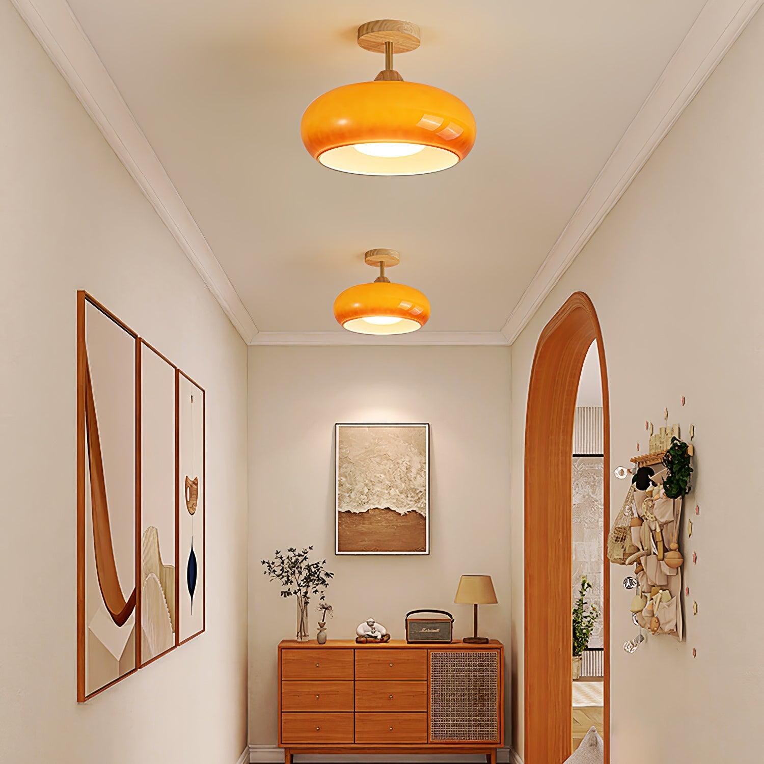 Solara Ceiling Lamp Glass and Wood Color Shade-Neutral Decor