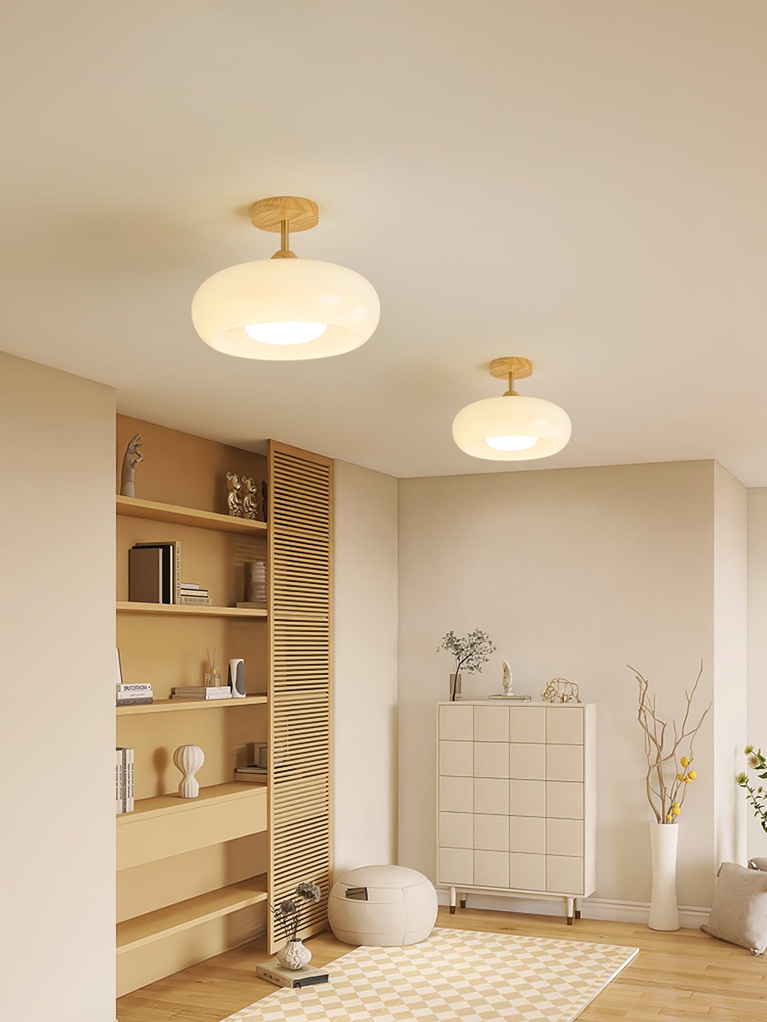 Solara Ceiling Lamp Glass and Wood Color Shade-Neutral Decor