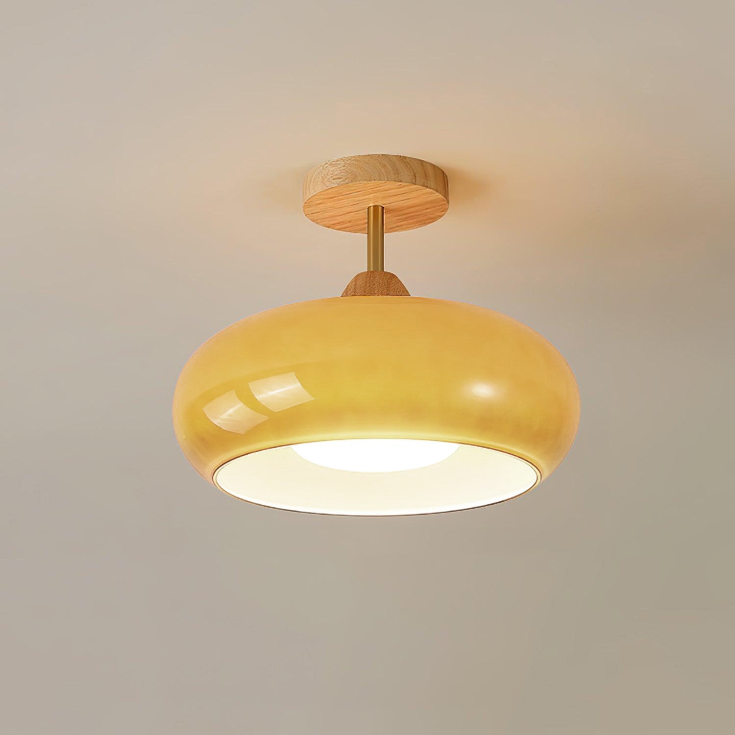 Solara Ceiling Lamp Glass and Wood Color Shade-Neutral Decor