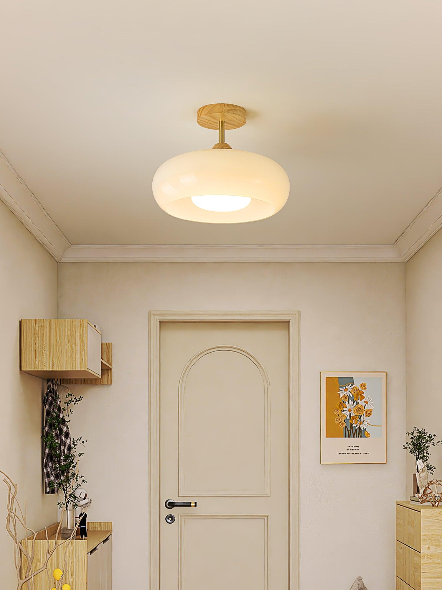 Solara Ceiling Lamp Glass and Wood Color Shade-Neutral Decor