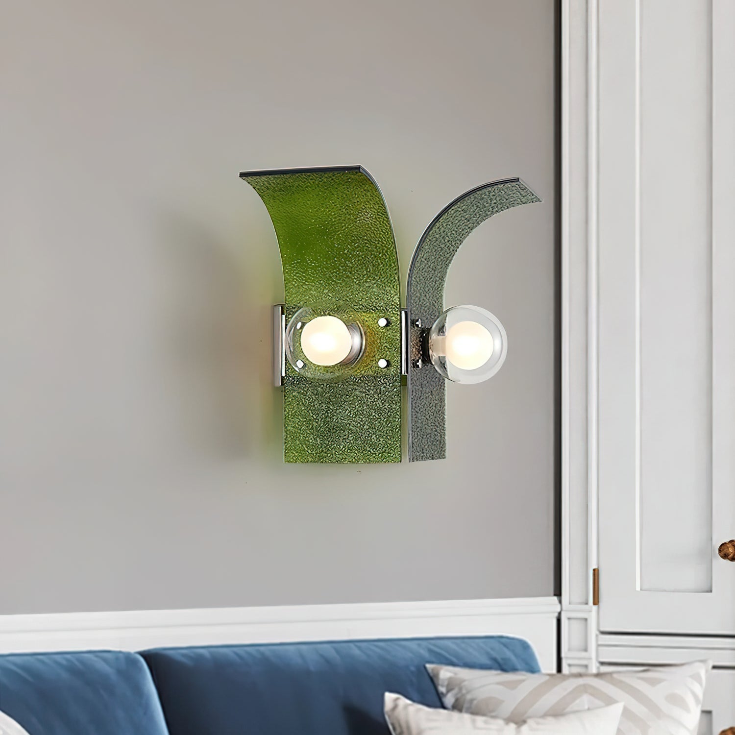 Wall Light Textured Glass Panels Dual Globes