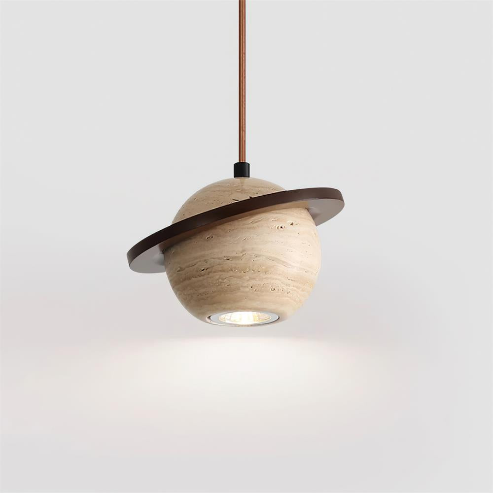 Pendant Light Travertine Planet Walnut Wood Ambient Minimalist