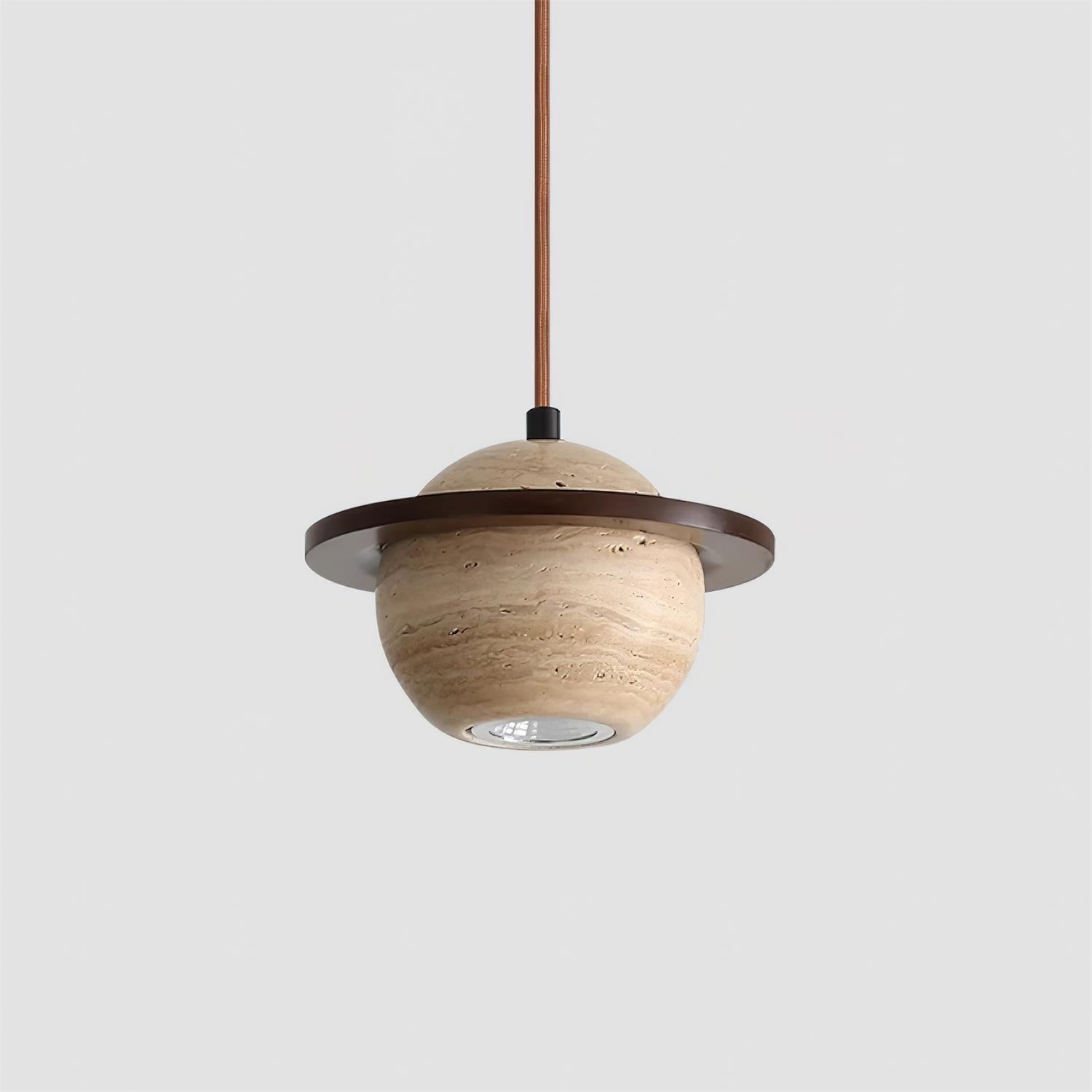 Pendant Light Travertine Planet Walnut Wood Ambient Minimalist