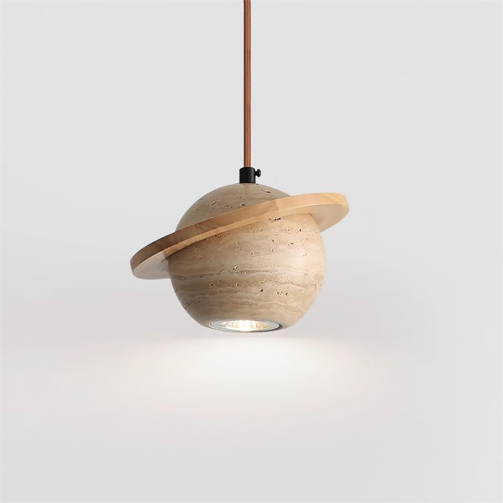 Pendant Light Travertine Planet Walnut Wood Ambient Minimalist