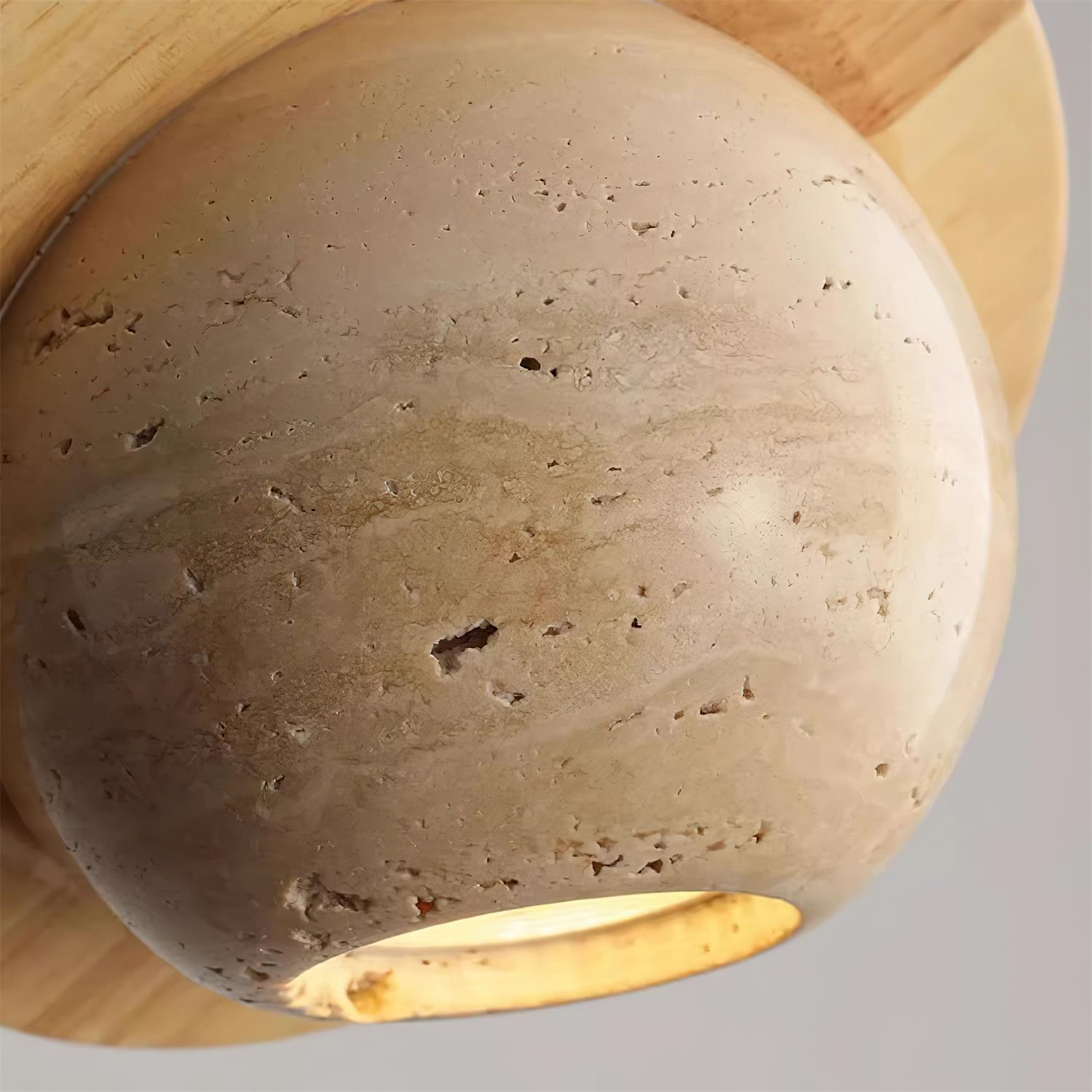 Pendant Light Travertine Planet Walnut Wood Ambient Minimalist