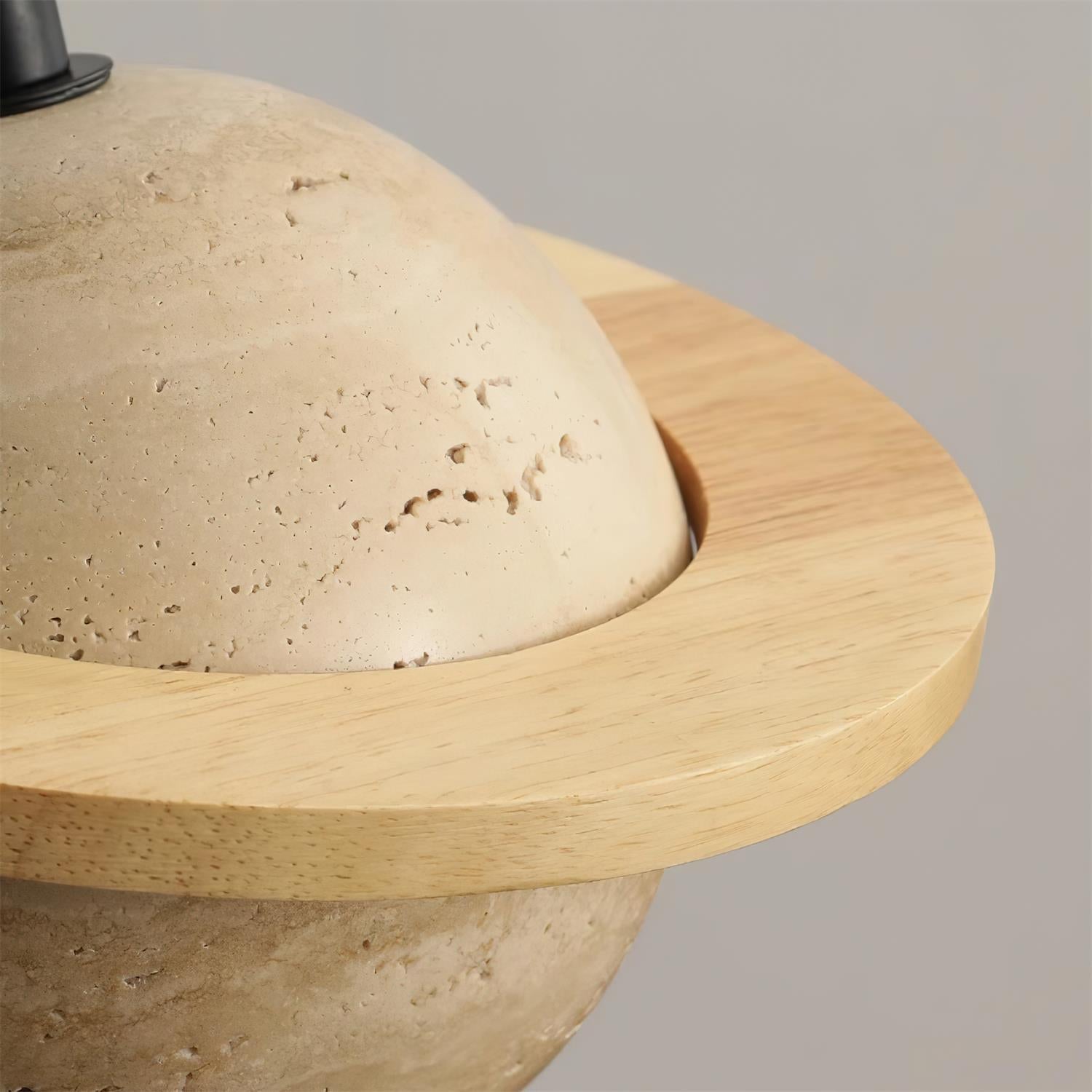 Pendant Light Travertine Planet Walnut Wood Ambient Minimalist