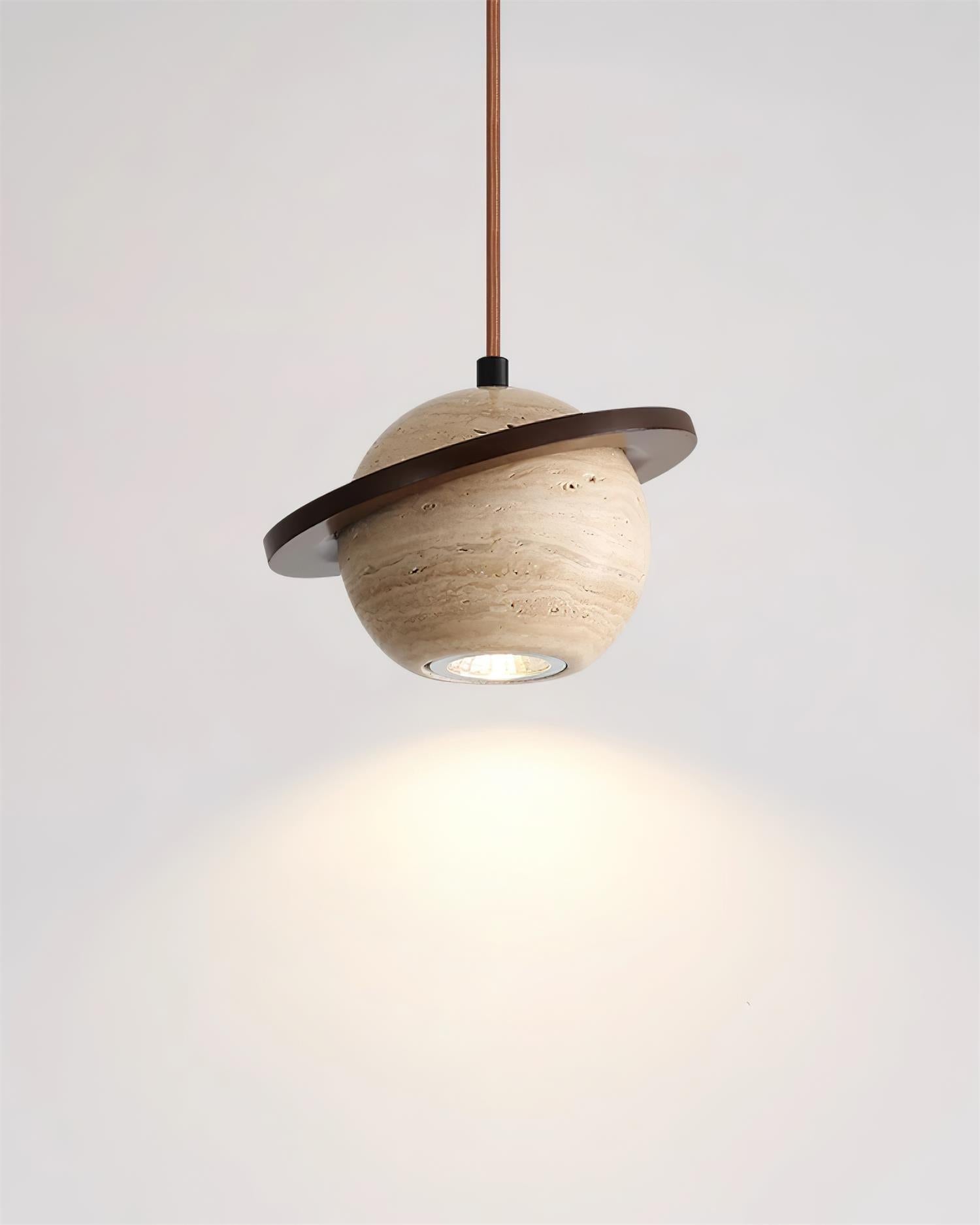 Pendant Light Travertine Planet Walnut Wood Ambient Minimalist