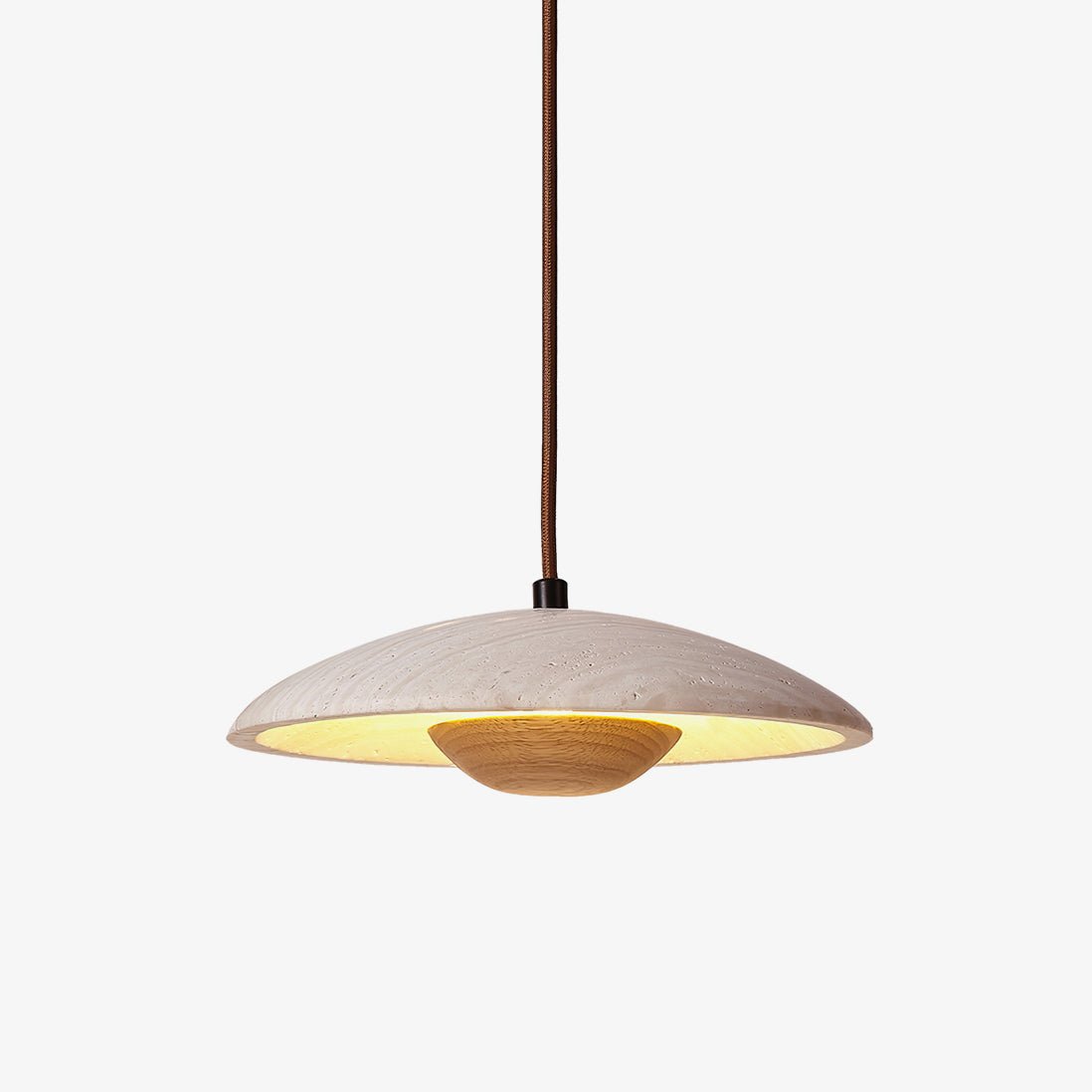 Bax Wide-Brim Travertine Pendant Light-Neutral Decor