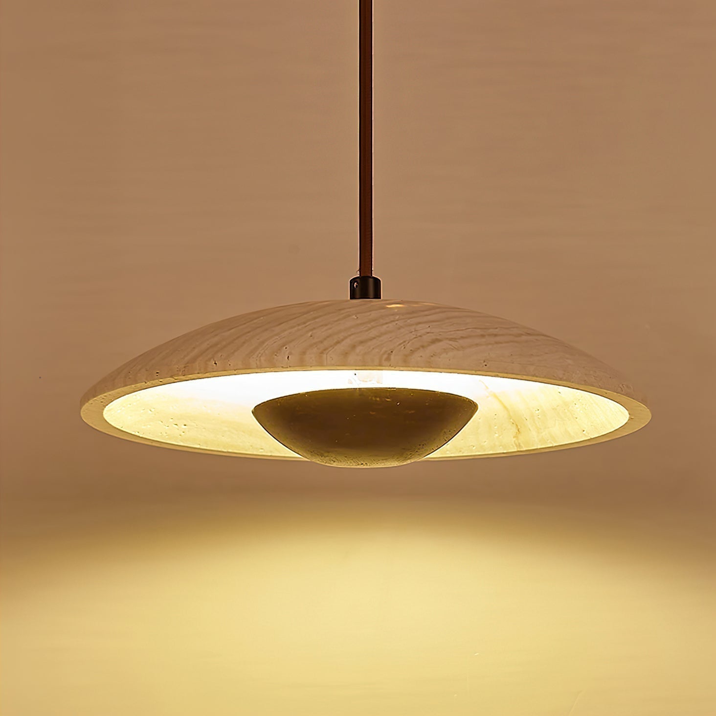 Dixel Wide-Brim Travertine Pendant Light-Neutral Decor