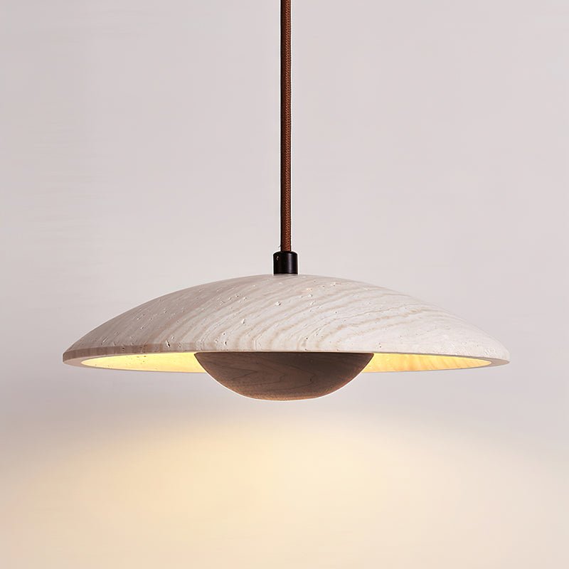 Bax Wide-Brim Travertine Pendant Light-Neutral Decor