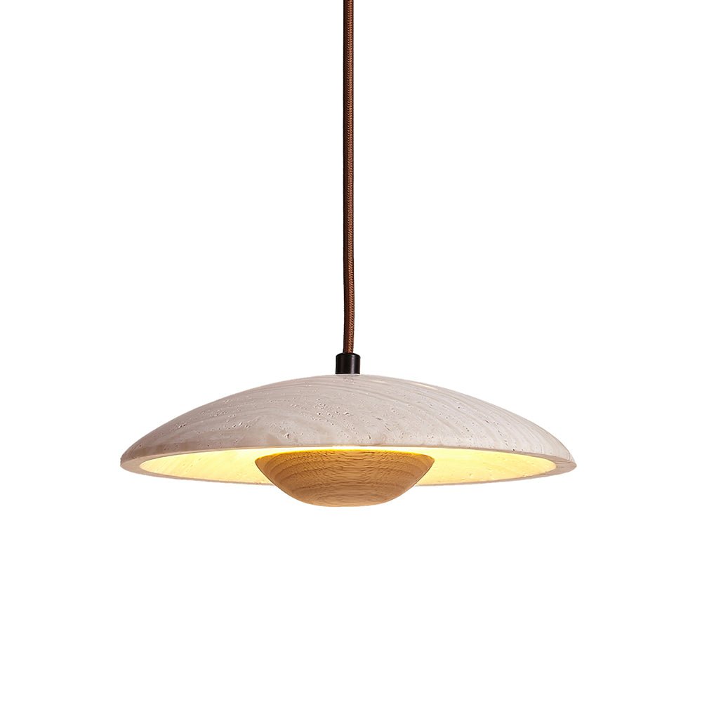 Dixel Wide-Brim Travertine Pendant Light-Neutral Decor