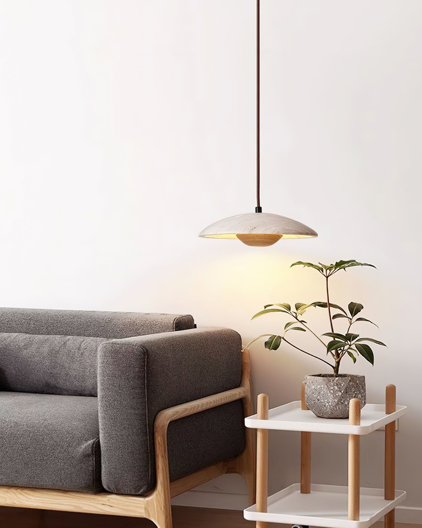 Bax Wide-Brim Travertine Pendant Light-Neutral Decor
