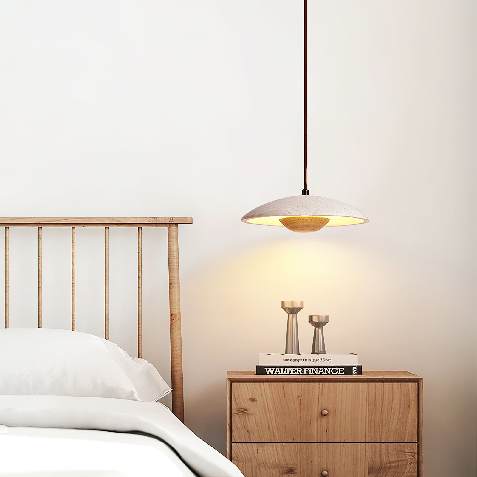 Bax Wide-Brim Travertine Pendant Light-Neutral Decor