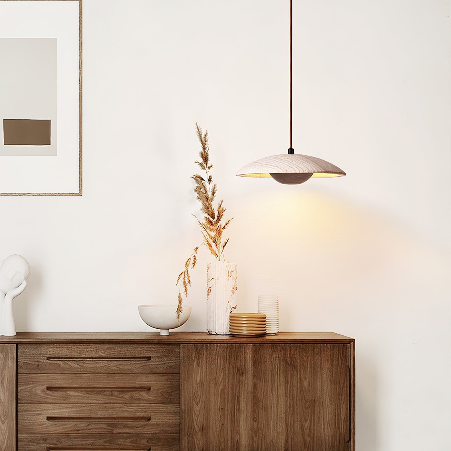 Dixel Wide-Brim Travertine Pendant Light-Neutral Decor
