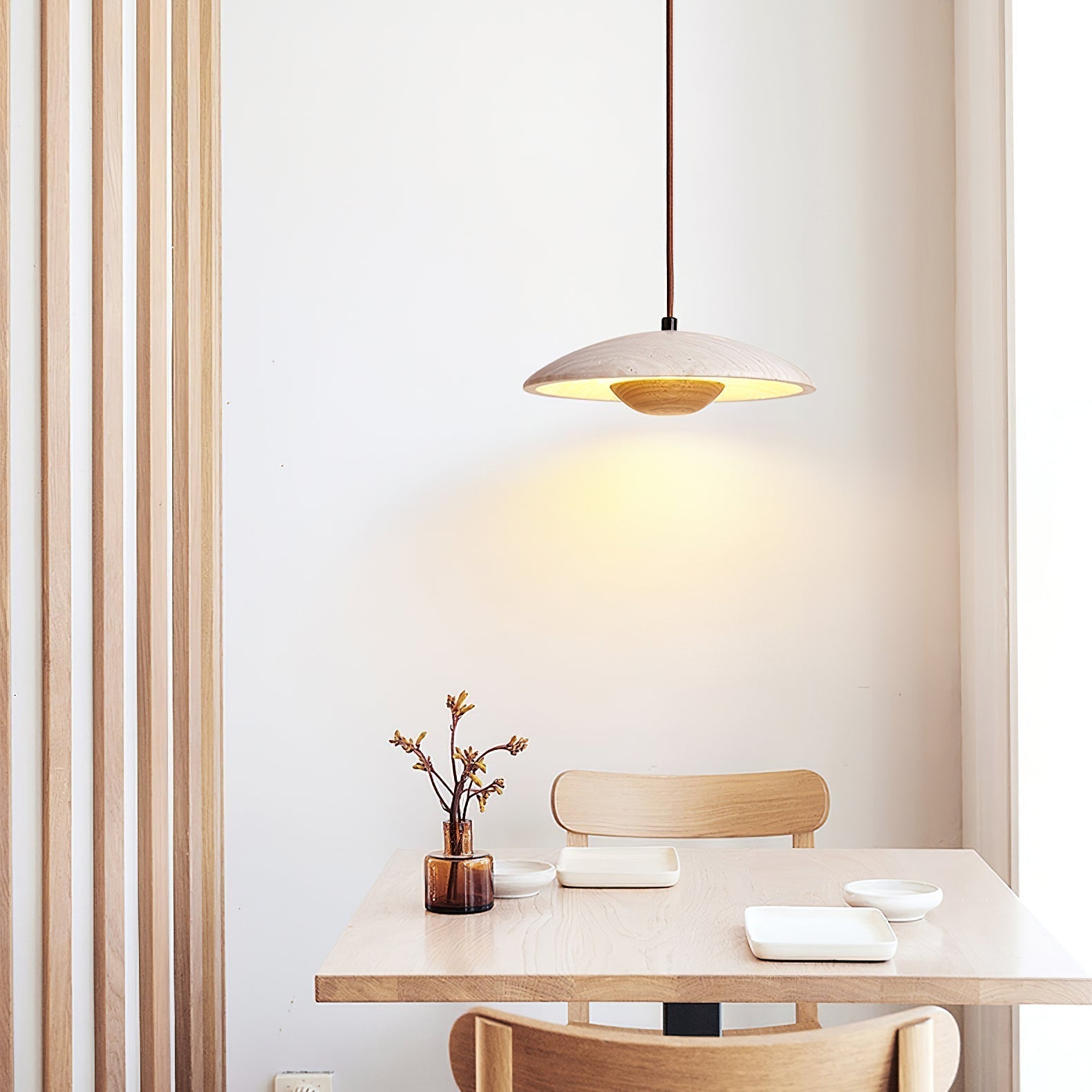 Dixel Wide-Brim Travertine Pendant Light-Neutral Decor