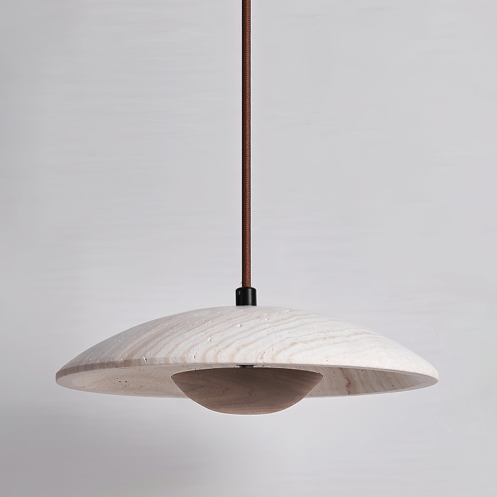Dixel Wide-Brim Travertine Pendant Light-Neutral Decor