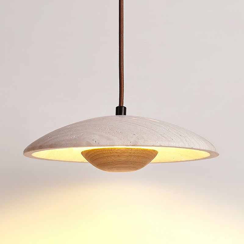 Bax Wide-Brim Travertine Pendant Light-Neutral Decor