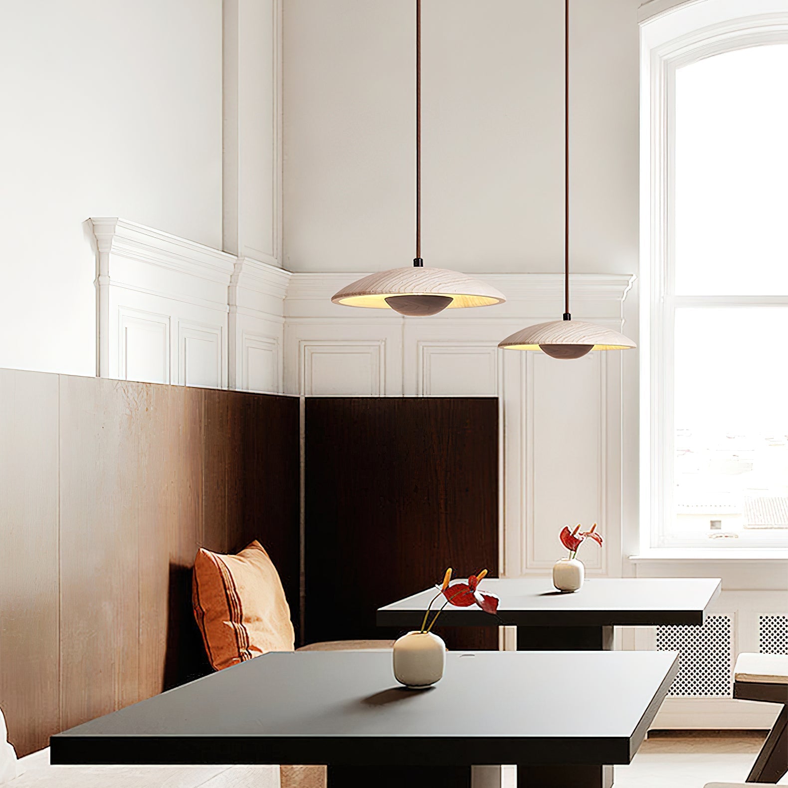 Bax Wide-Brim Travertine Pendant Light-Neutral Decor