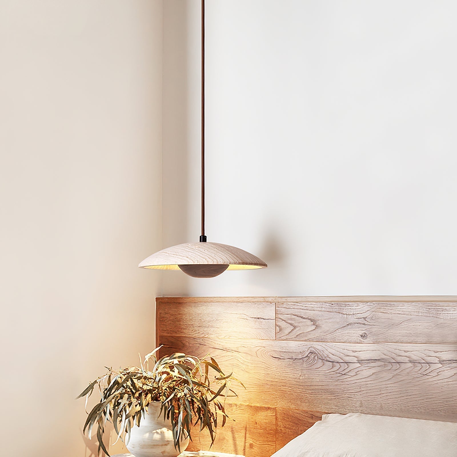 Dixel Wide-Brim Travertine Pendant Light-Neutral Decor