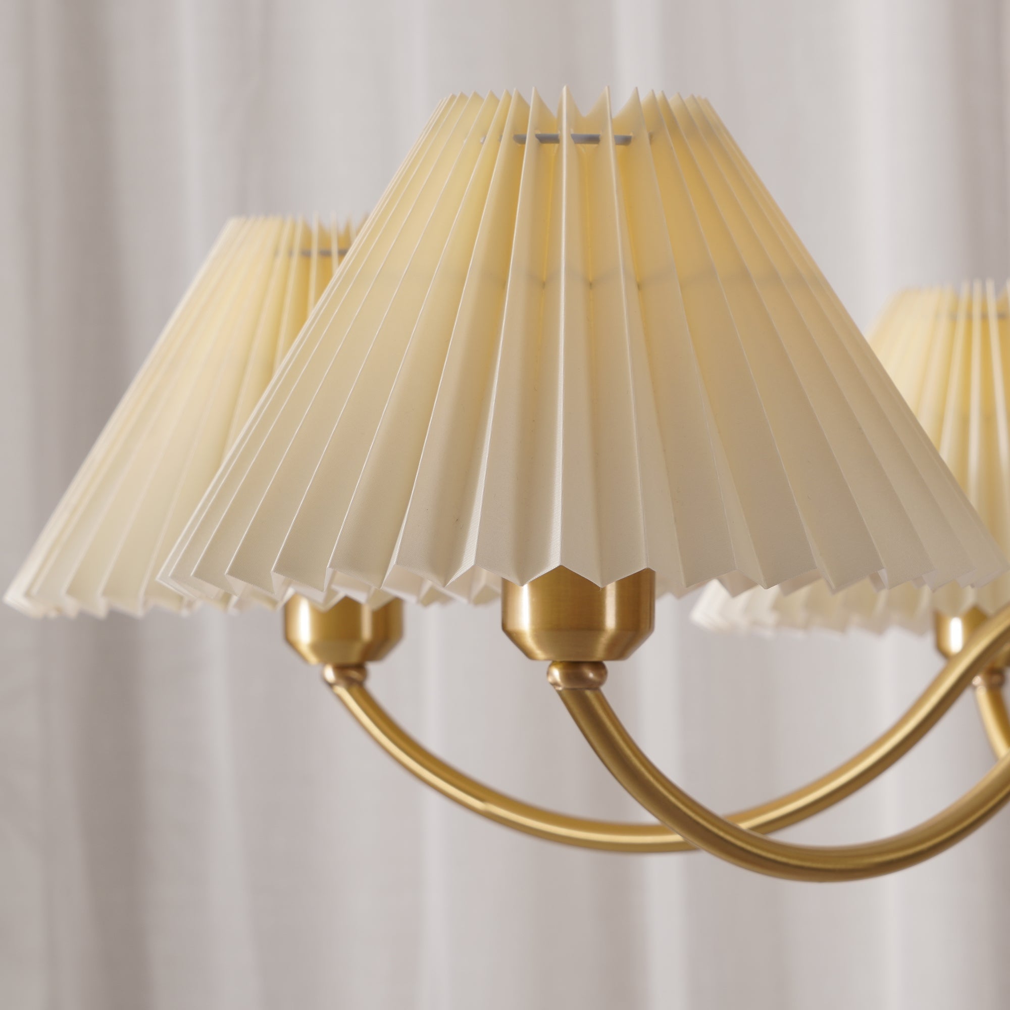 Wynor Chandelier Pleated with White Lampshades Mid-Century-Neutral Decor