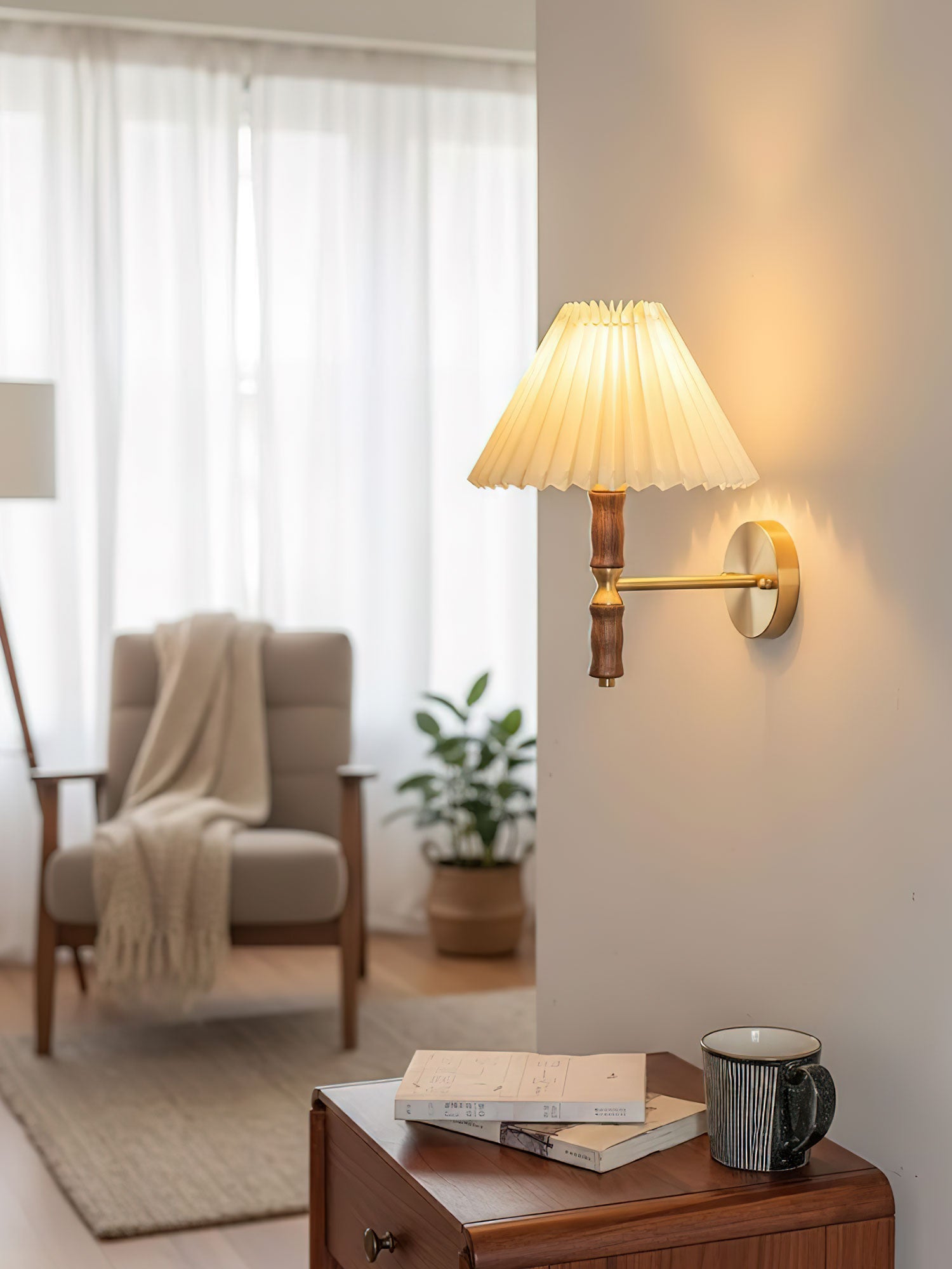 Pleated Walnut Wall Light-Neutral Decor