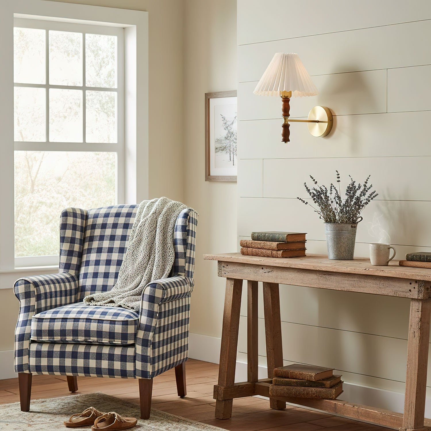 Pleated Walnut Wall Light-Neutral Decor