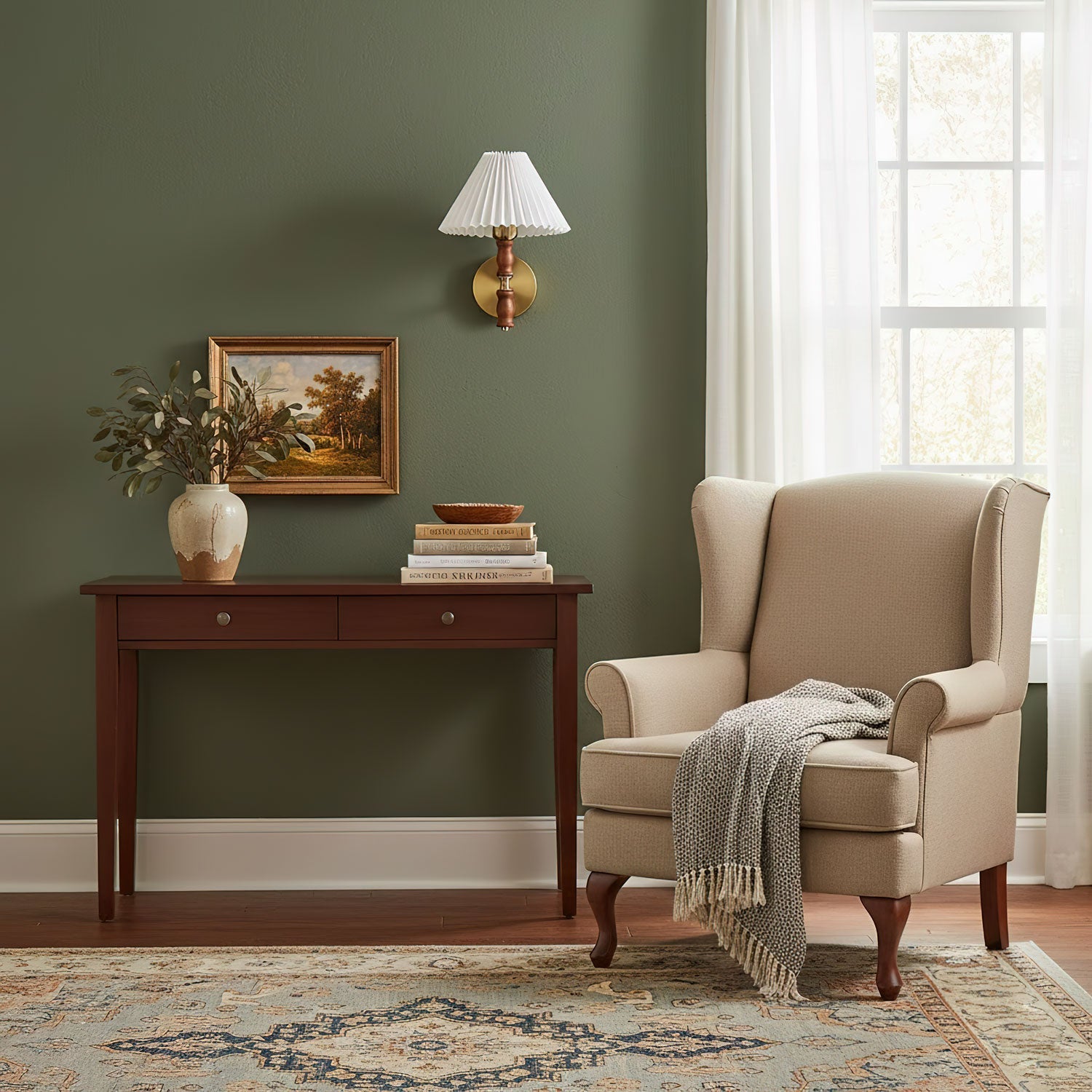 Pleated Walnut Wall Light-Neutral Decor
