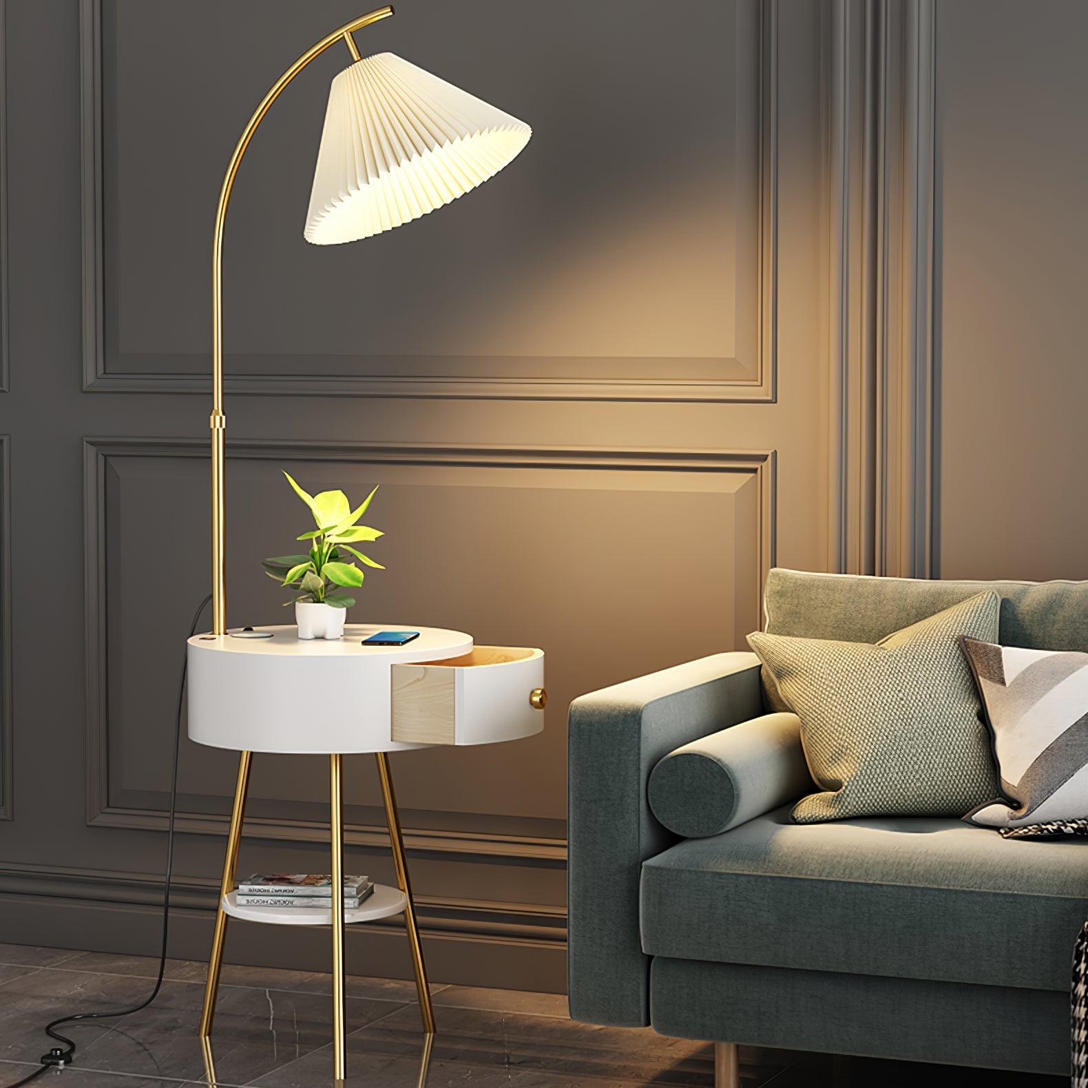 Arcora Pleated Arc Floor Light-Neutral Decor