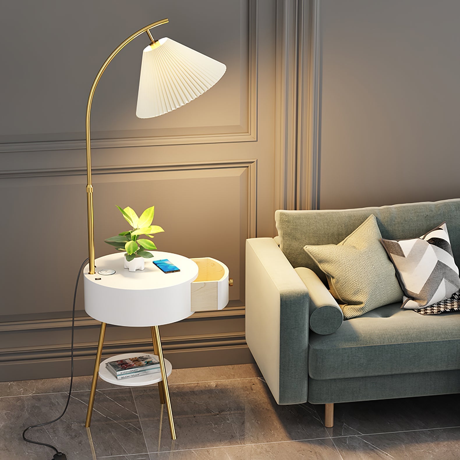 Arcora Pleated Arc Floor Light-Neutral Decor