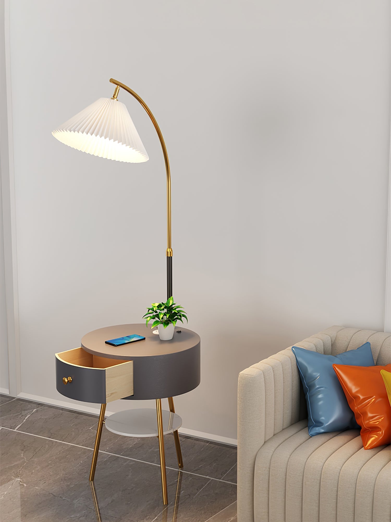 Arcora Pleated Arc Floor Light-Neutral Decor