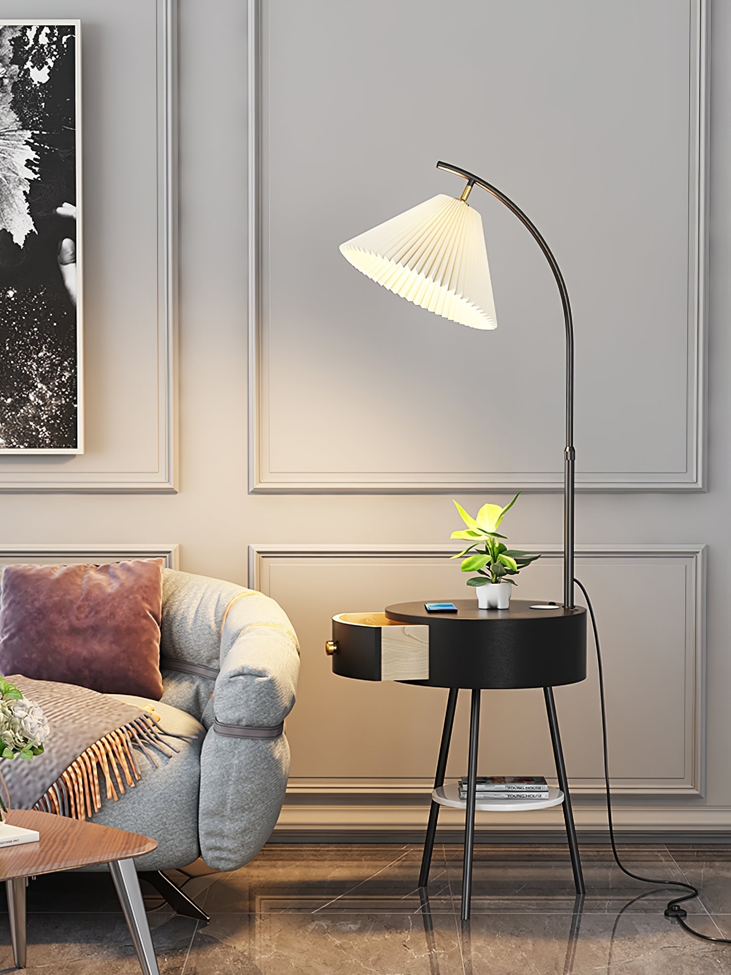 Arcora Pleated Arc Floor Light-Neutral Decor