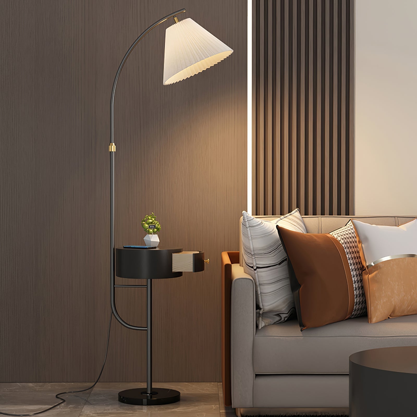 Arcora Pleated Arc Floor Light-Neutral Decor