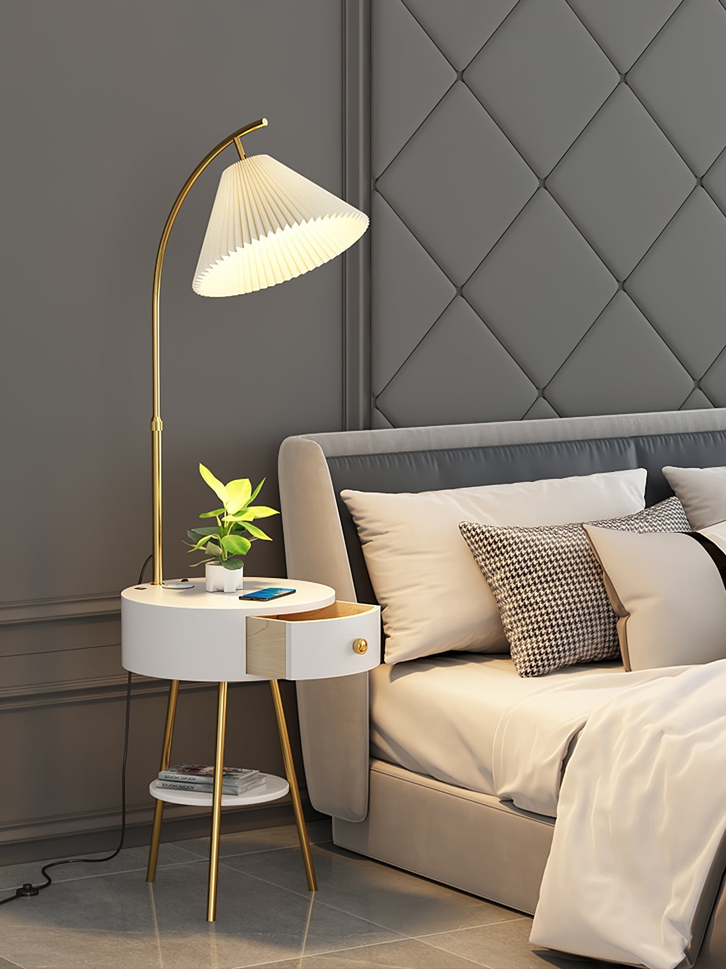 Arcora Pleated Arc Floor Light-Neutral Decor
